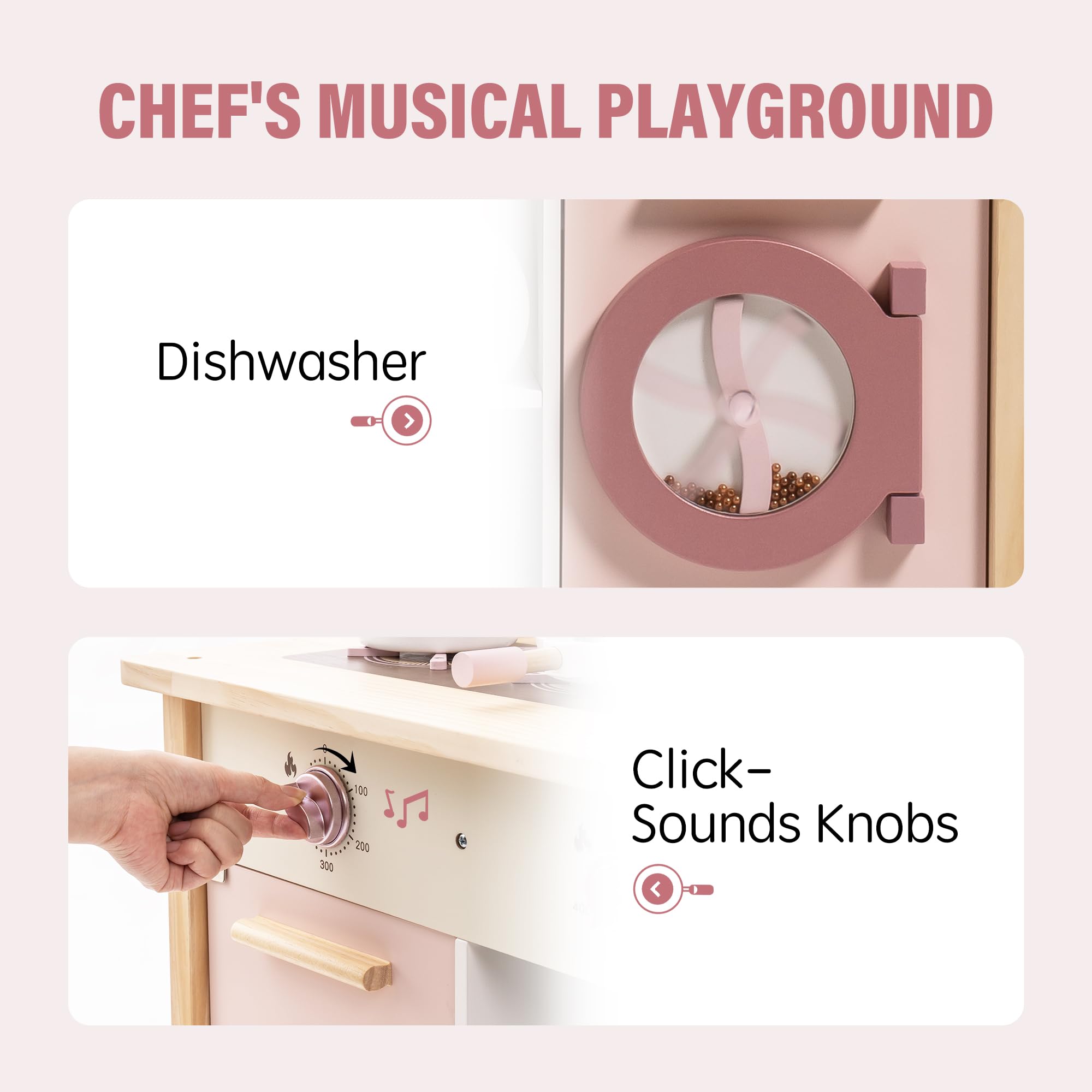 ROBUD Wooden Play Kitchen with Realistic Accessories