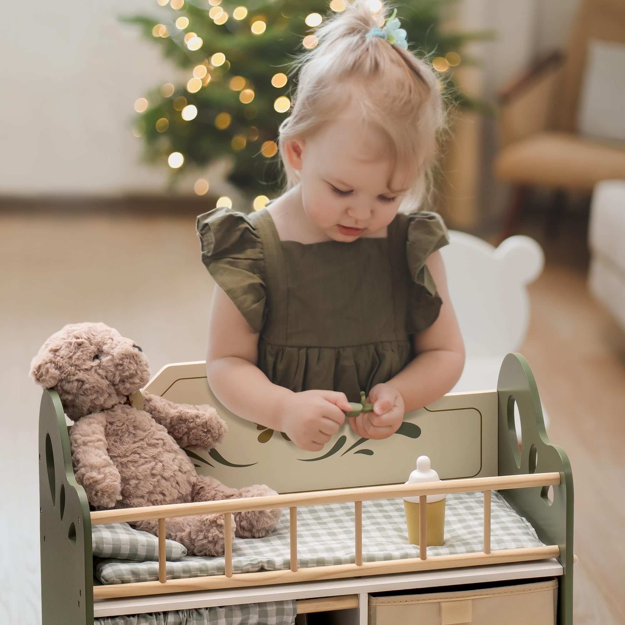 ROBUD Wooden Baby Doll Crib for Kids