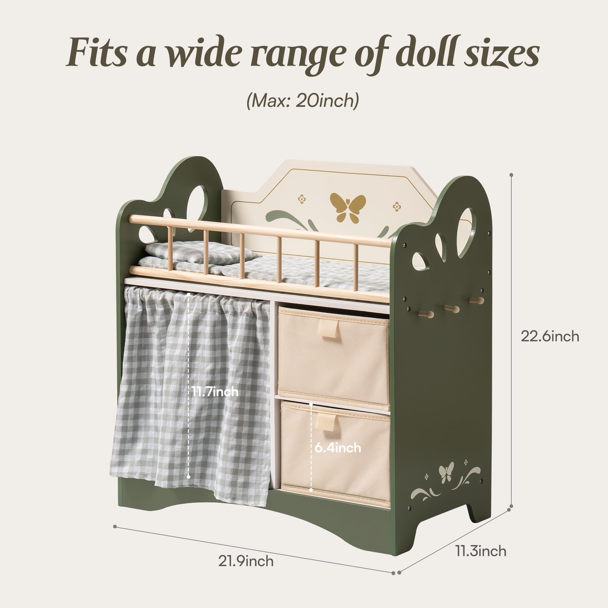 ROBUD Wooden Baby Doll Crib for Kids