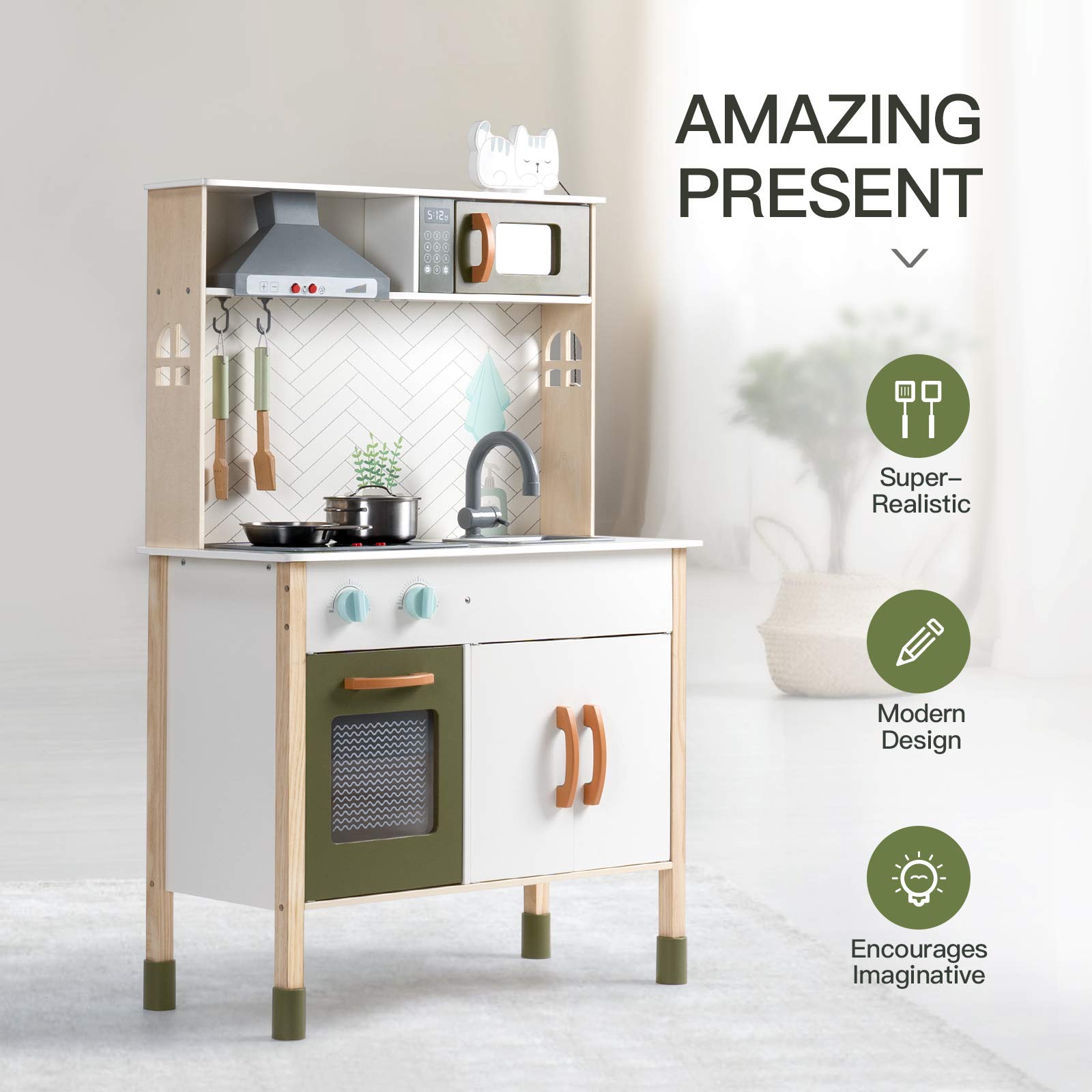 ROBUD Wooden Kids Play Kitchen Set - Cat