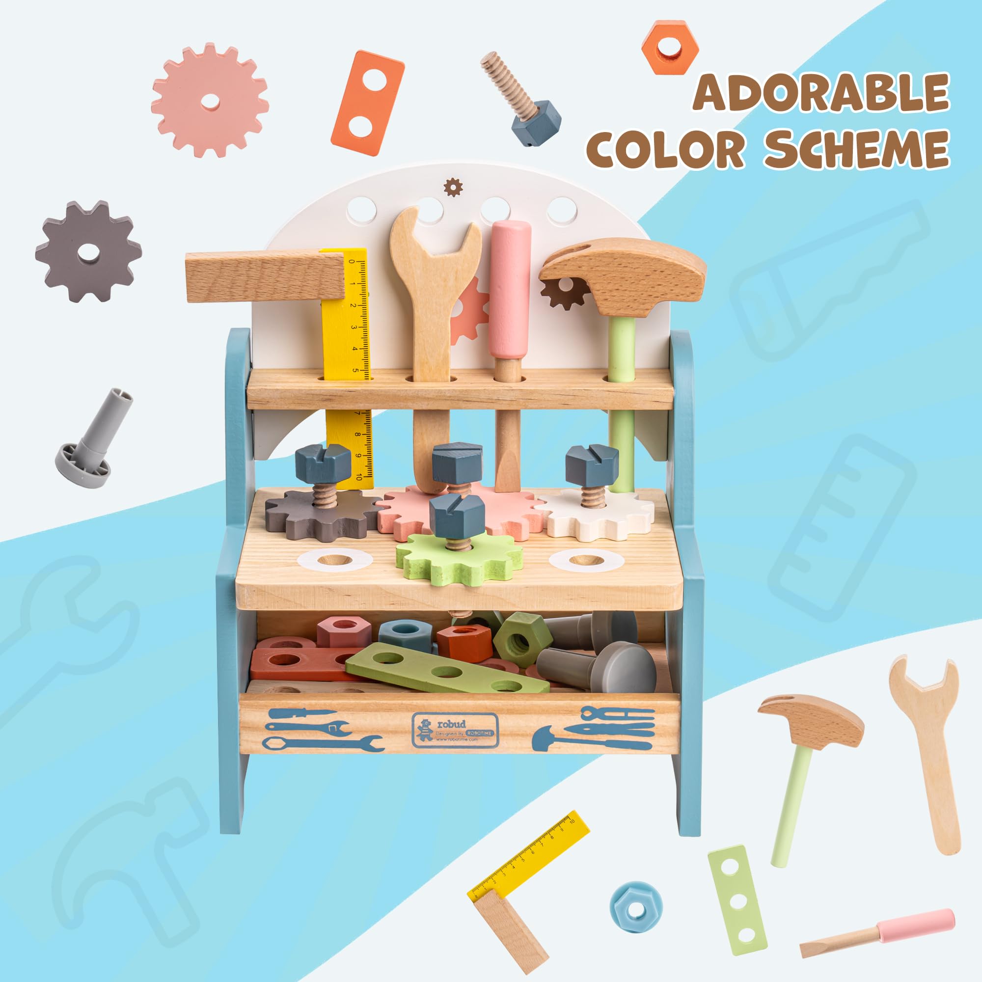 ROBUD Mini Wooden Play Tool Workbench Set