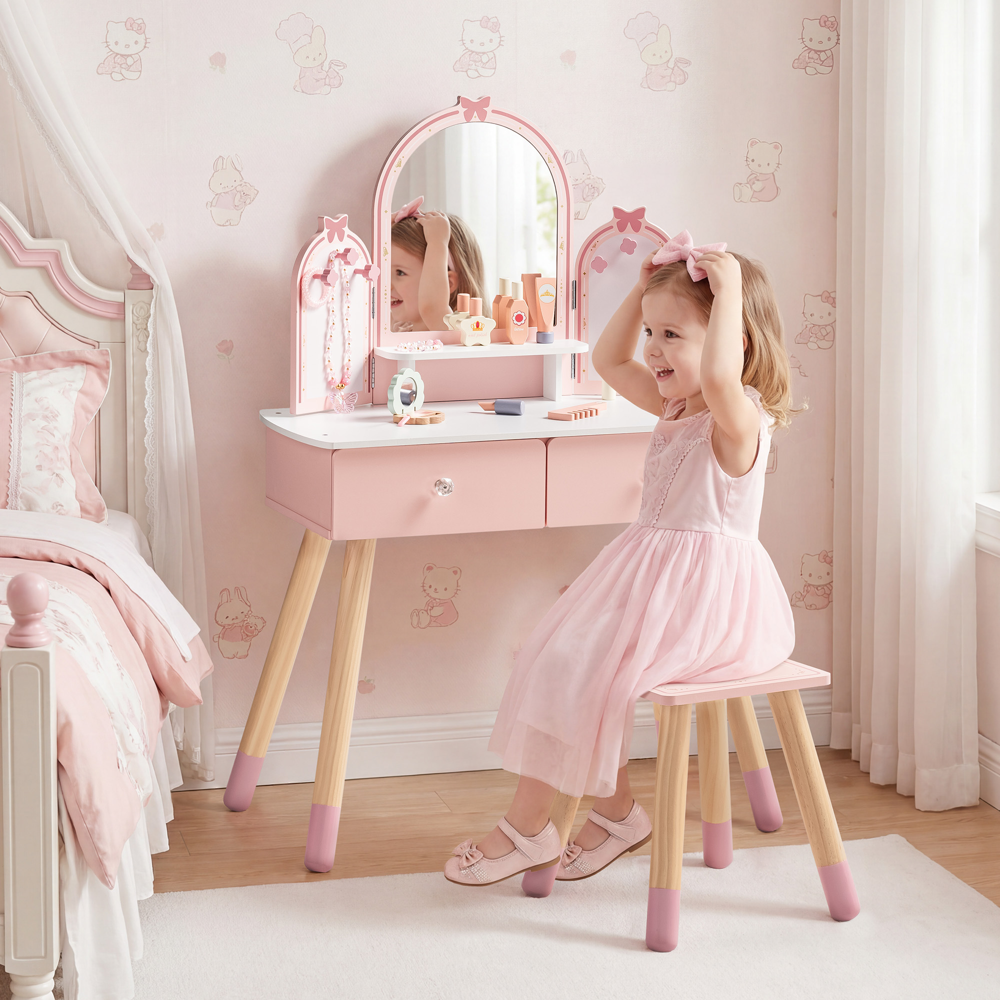 ROBUD Kids Vanity Table and Chair Set - Pink