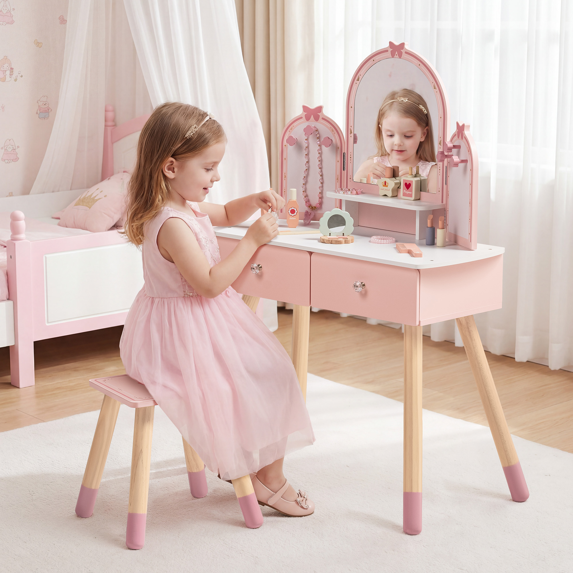 ROBUD Kids Vanity Table and Chair Set - Pink