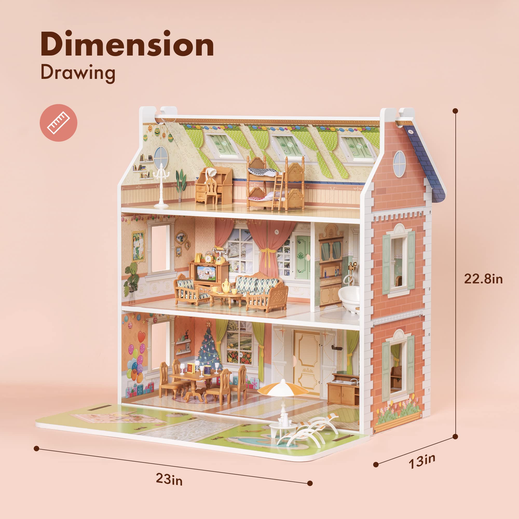 ROBUD Wooden Dollhouse - Colonial Style