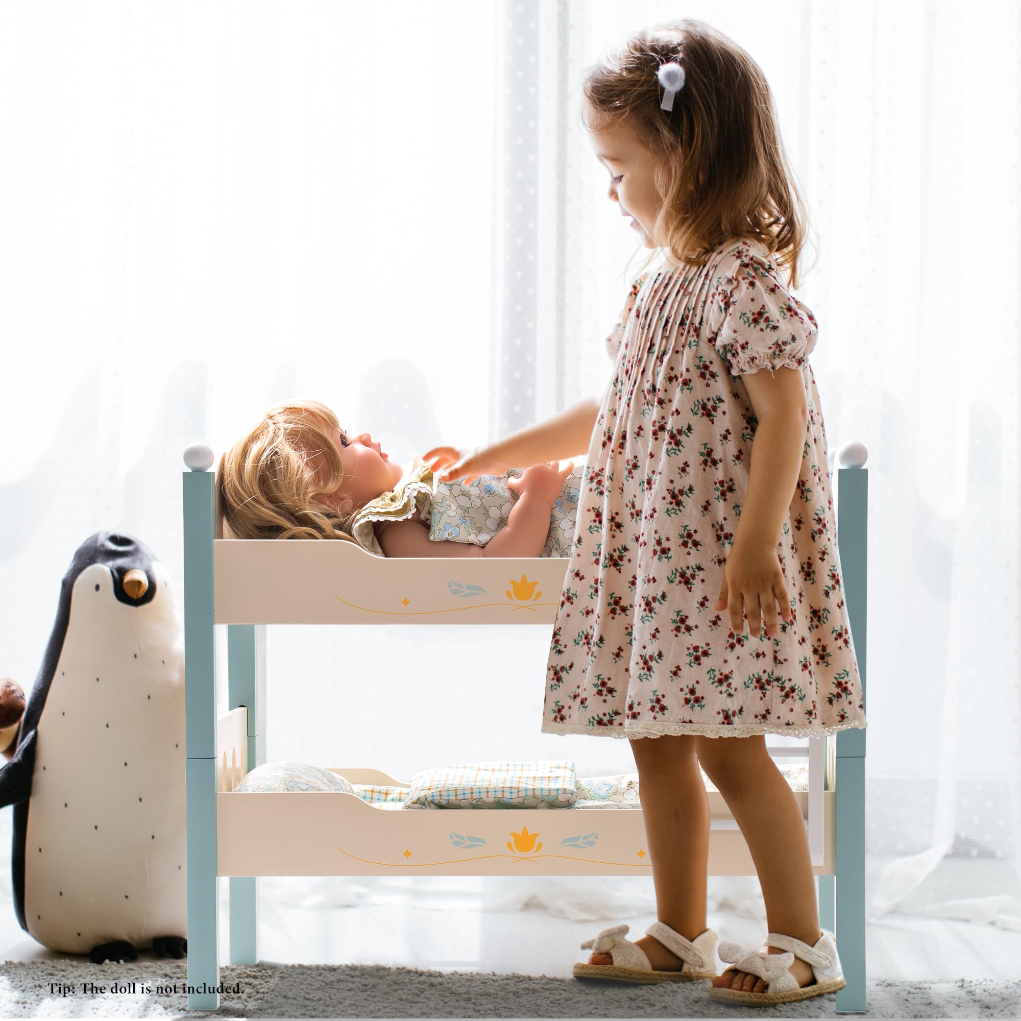 ROBUD Wooden Baby Doll Bed with Ladder and Bedding