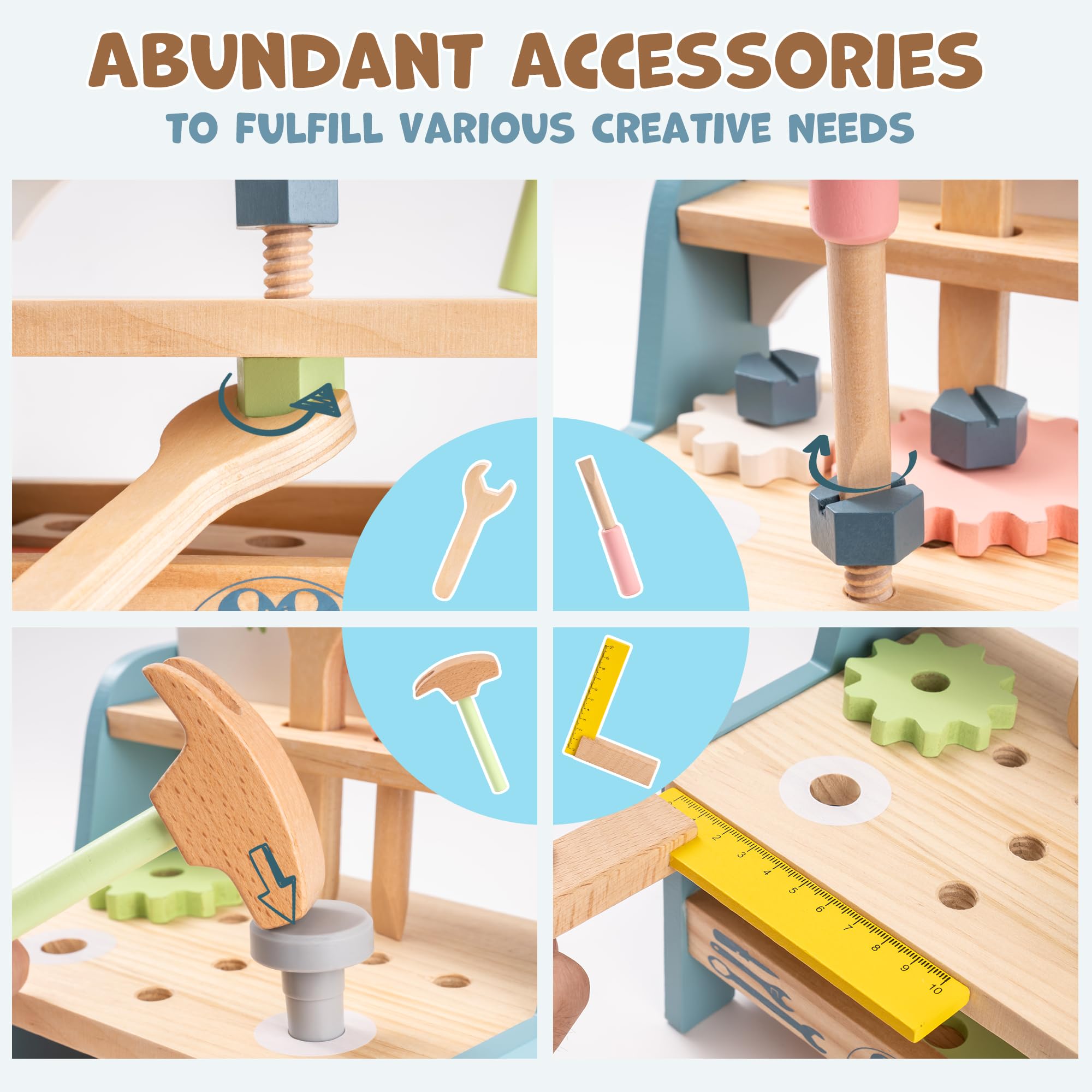 ROBUD Mini Wooden Play Tool Workbench Set