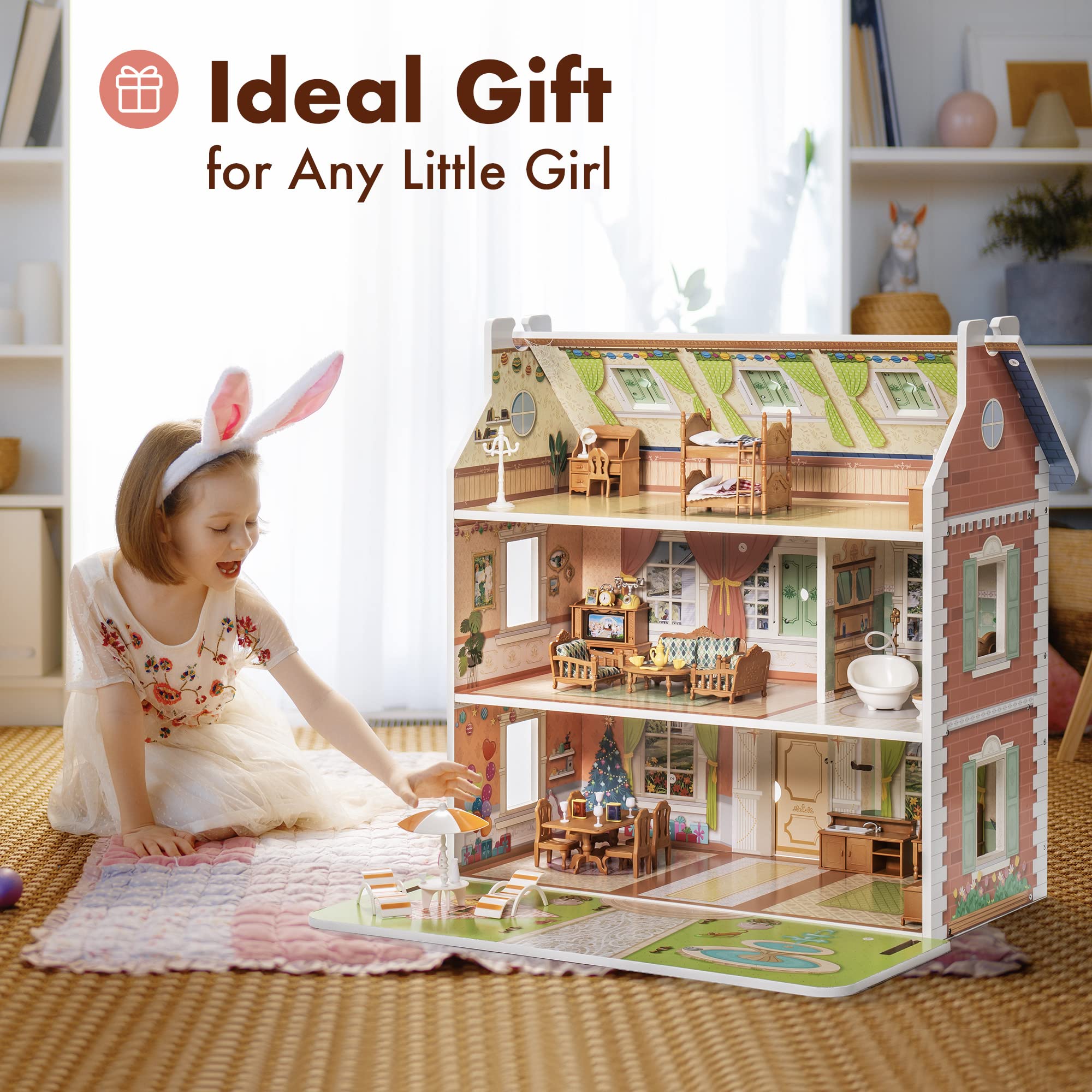 ROBUD Wooden Dollhouse - Colonial Style
