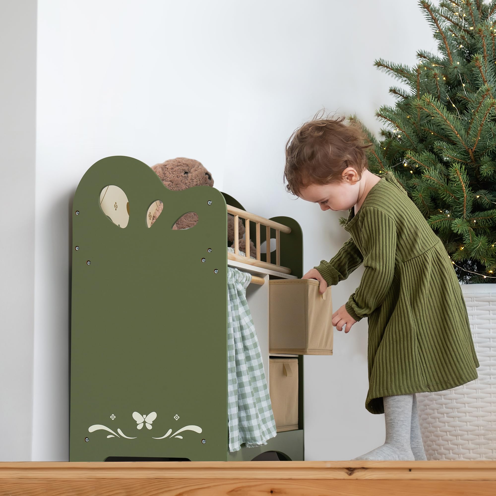 ROBUD Wooden Baby Doll Crib for Kids