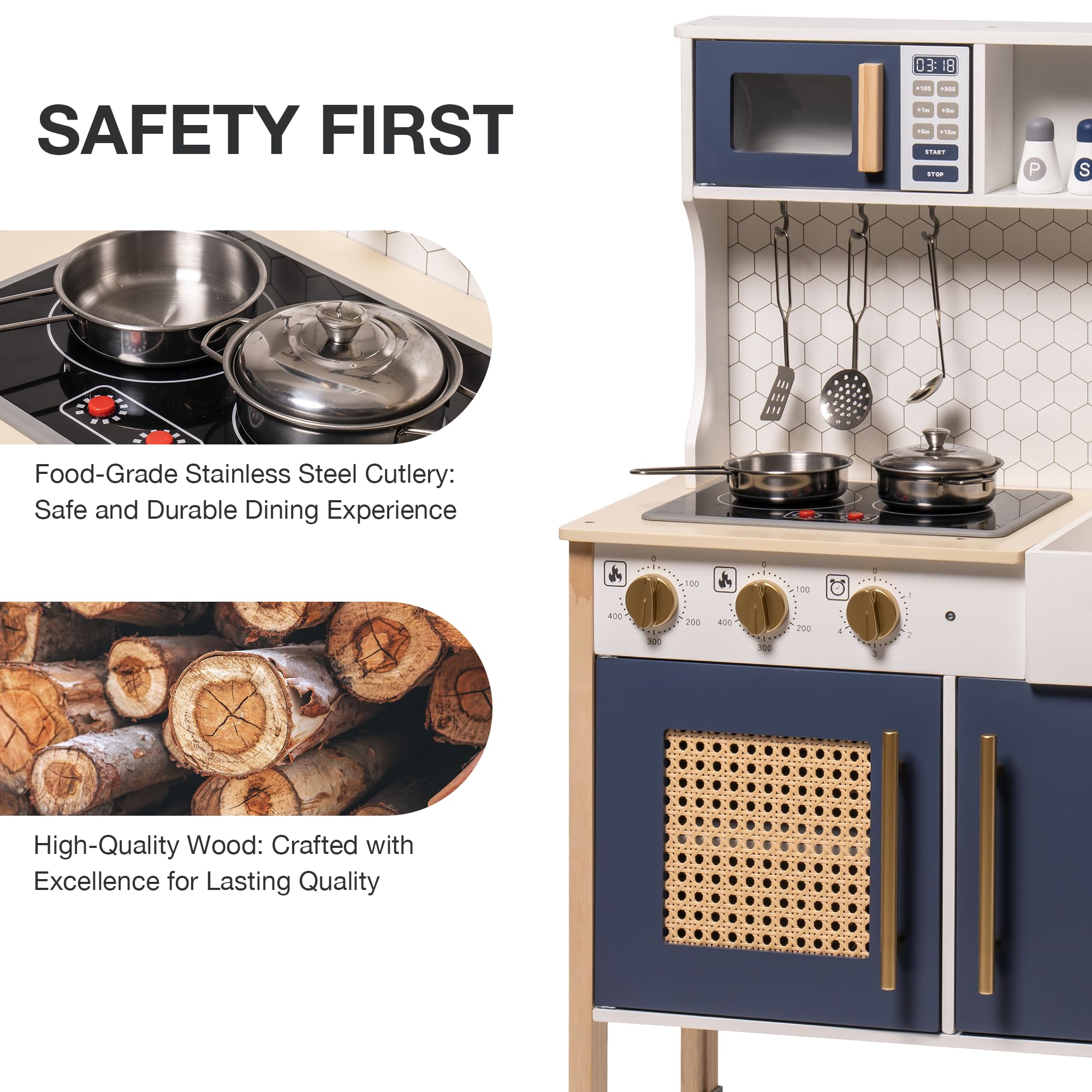 Robud Wooden Kids Play Kitchen Set - Vintage Pretend