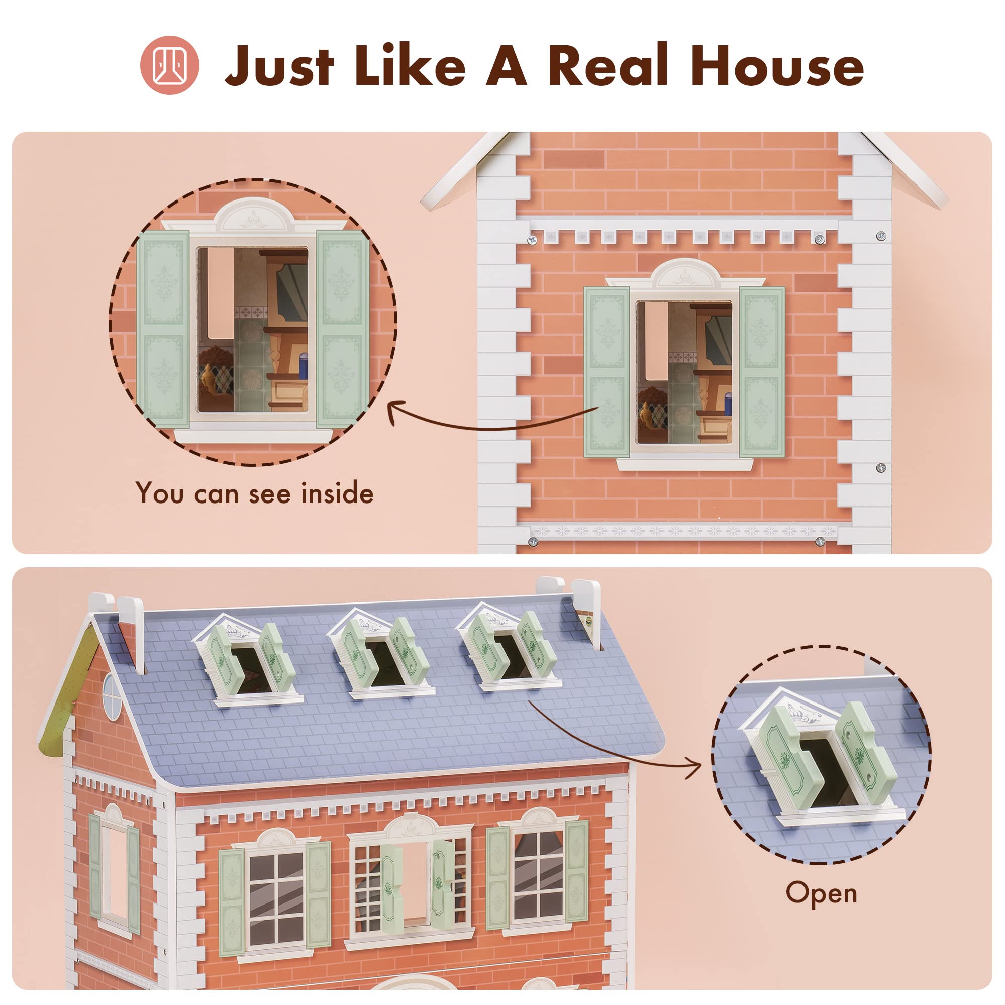 ROBUD Wooden Dollhouse - Colonial Style