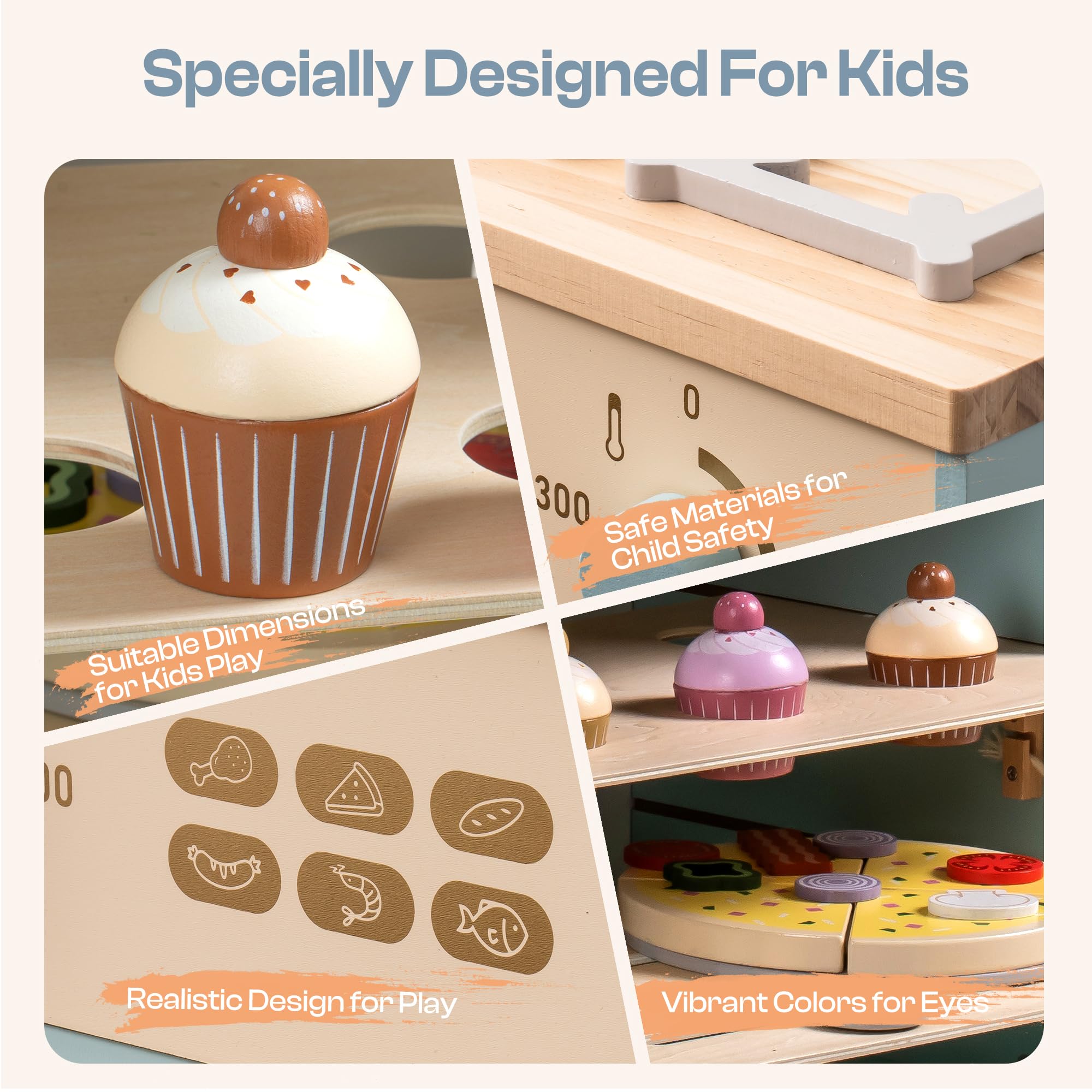 Robud Wooden Kids Kitchen PlaySet Seris - Green and Gold