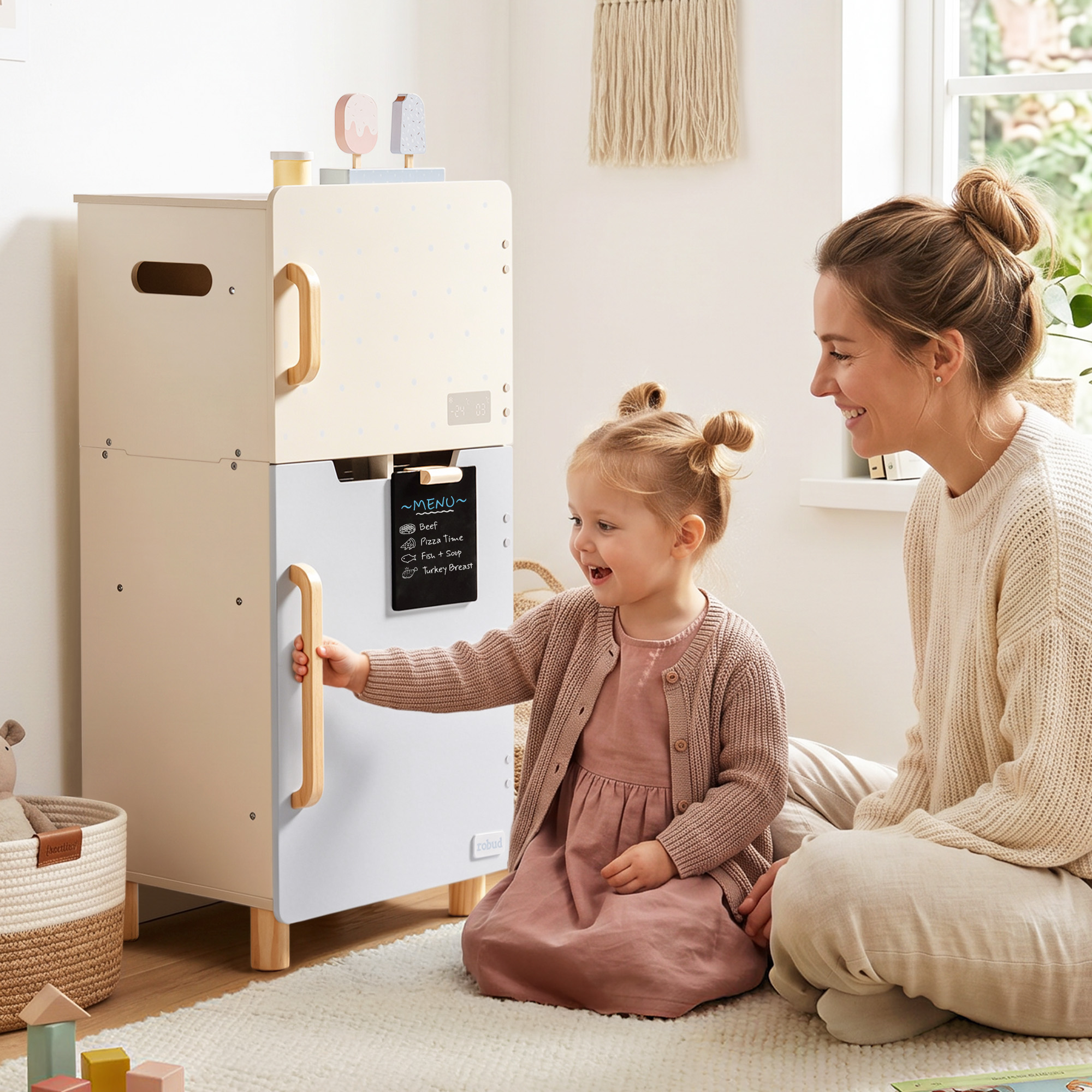 ROBUD Wooden Toy Fridge Playset