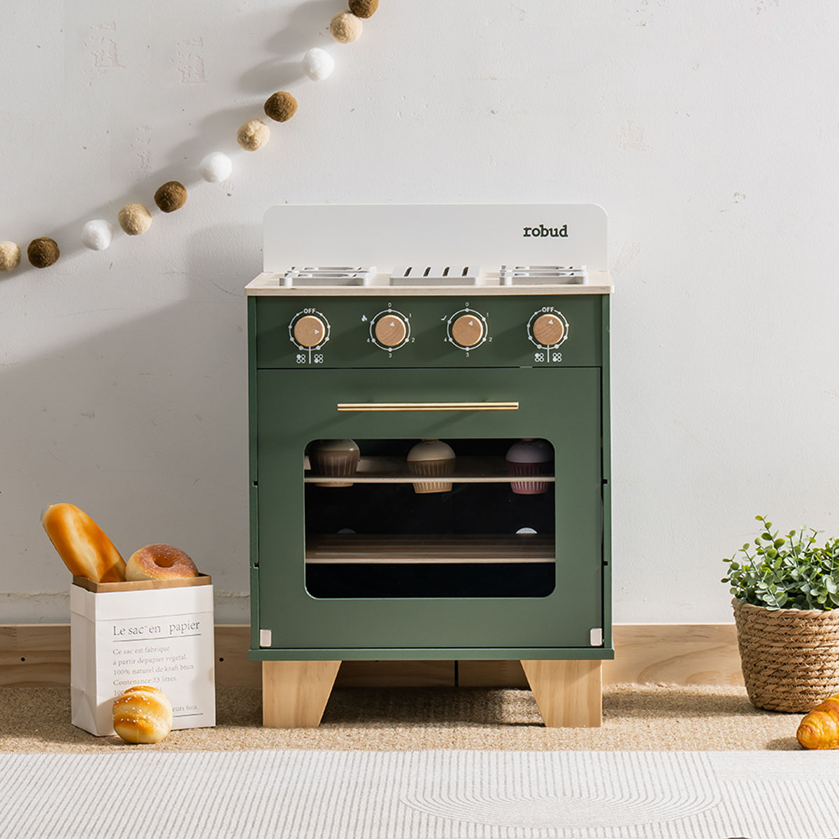 ROBUD Vintage Green Wooden Play Kitchen Series