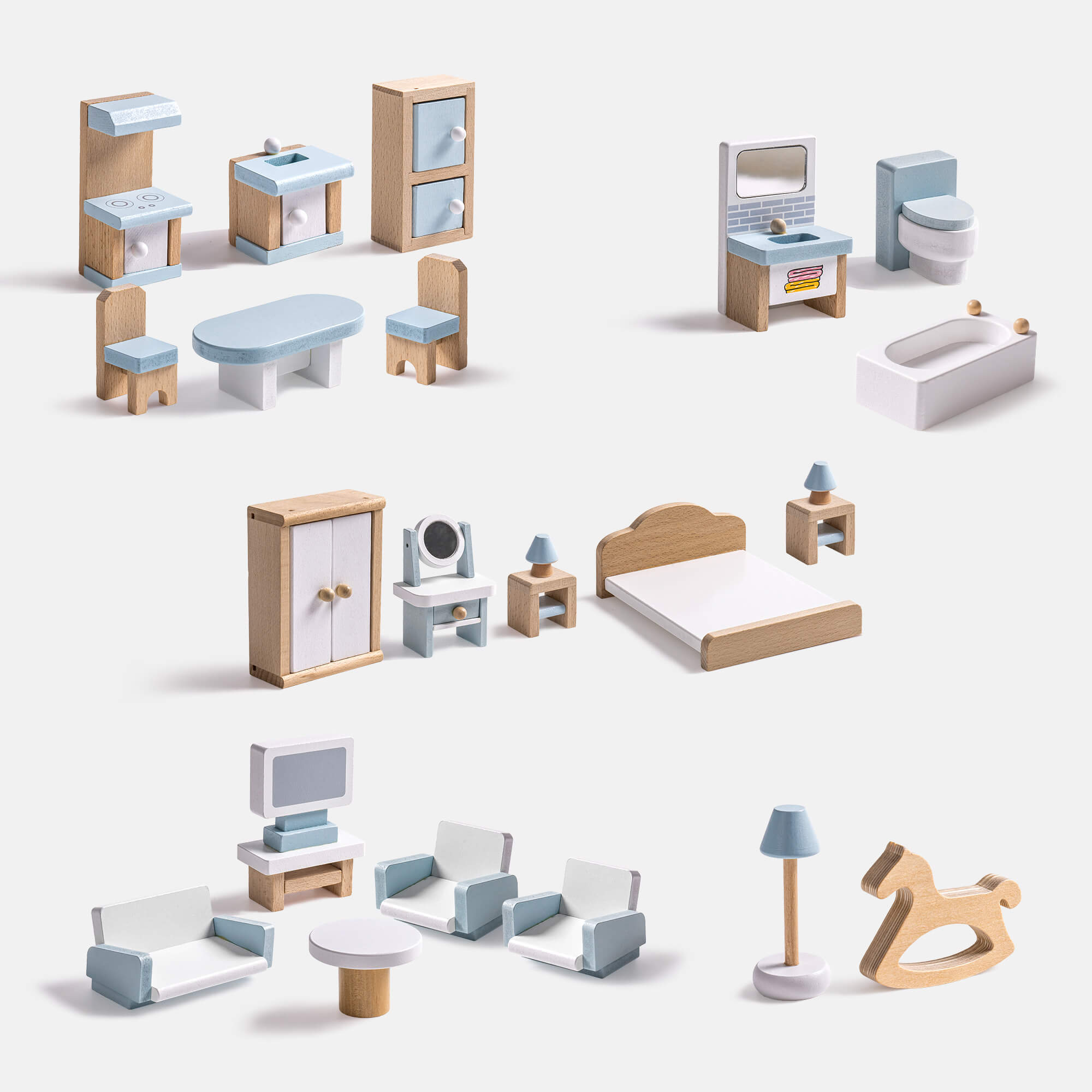 ROBUD Wooden Dollhouse Furniture Set