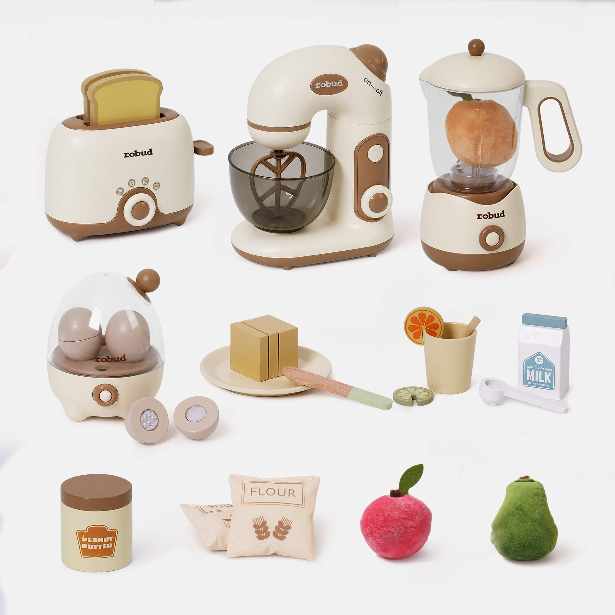 ROBUD Pretend Play Kitchen Appliances Creamy 4-Set