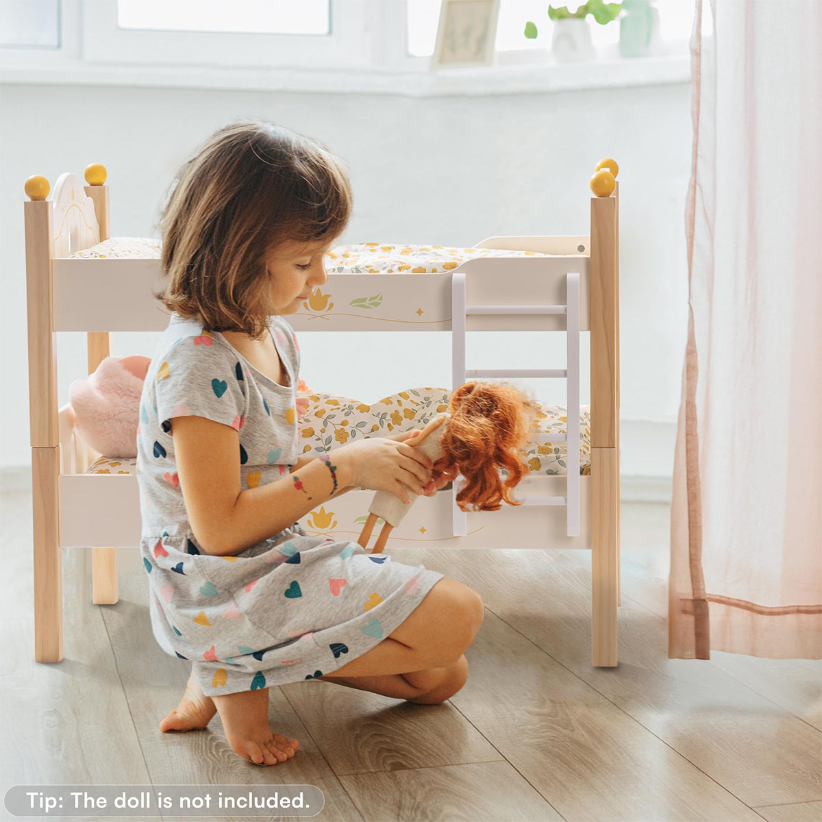 ROBUD Wooden Baby Doll Bed with Ladder and Bedding