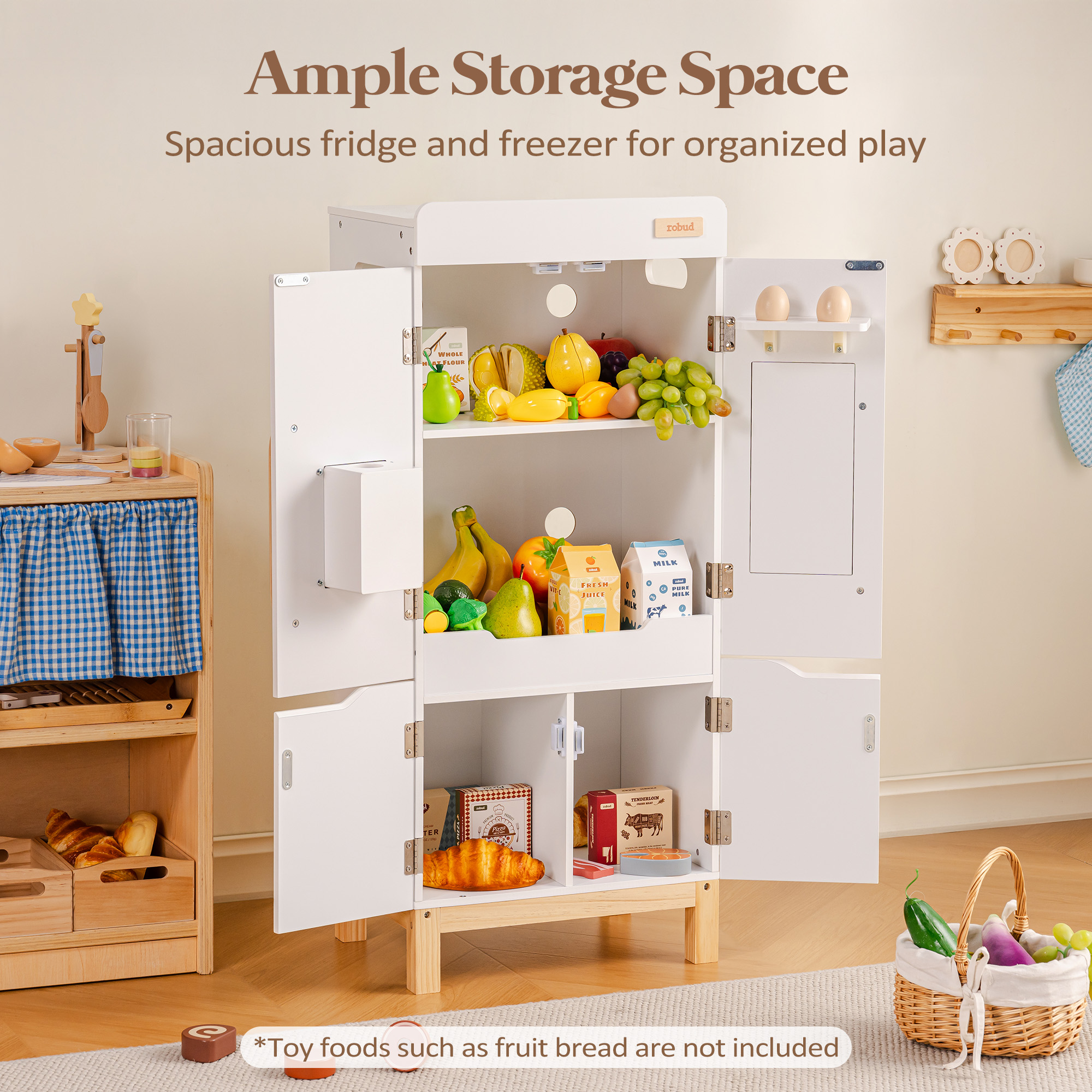 ROBUD Wooden Refrigerator with Beverage Machine & Storage