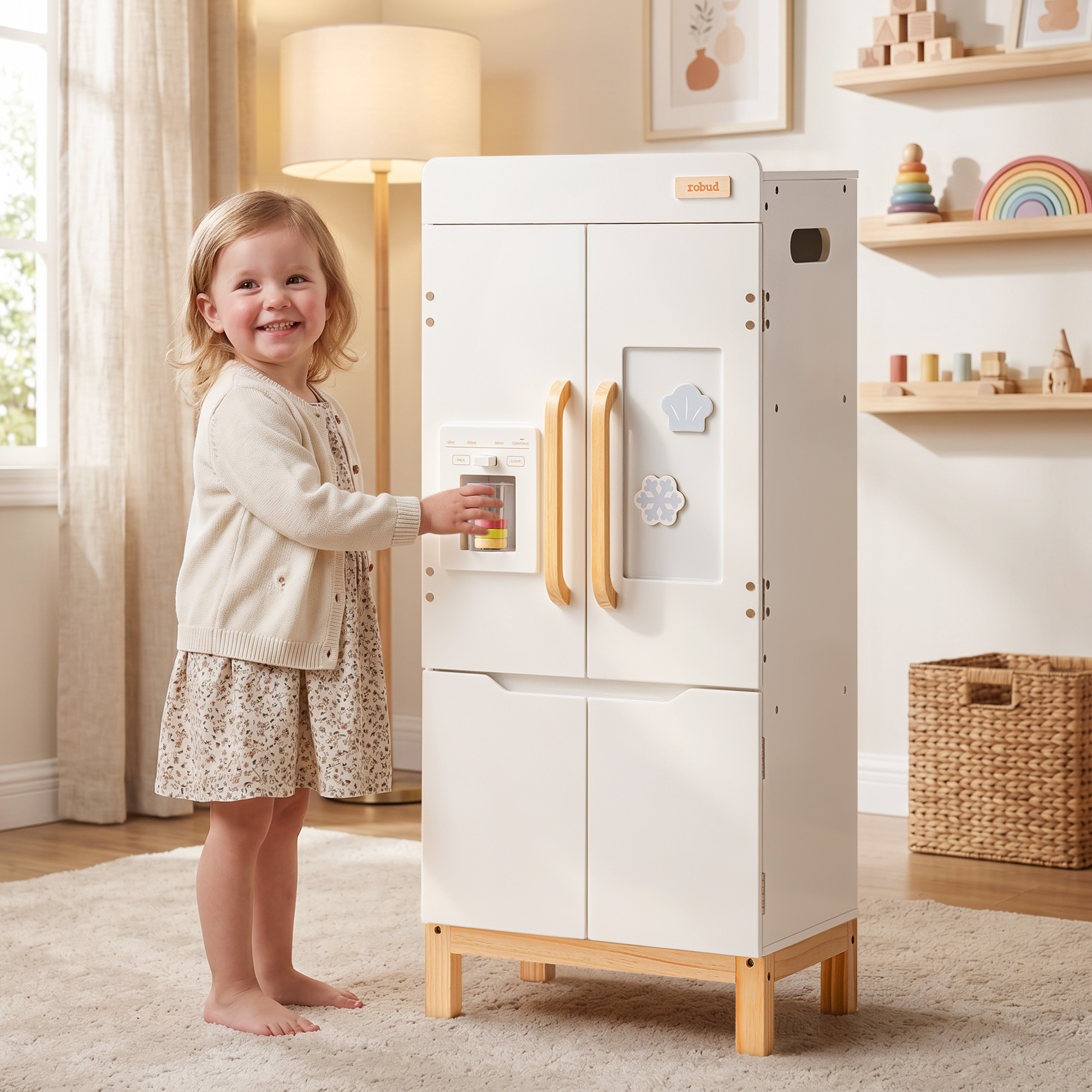 ROBUD Wooden Refrigerator with Beverage Machine & Storage