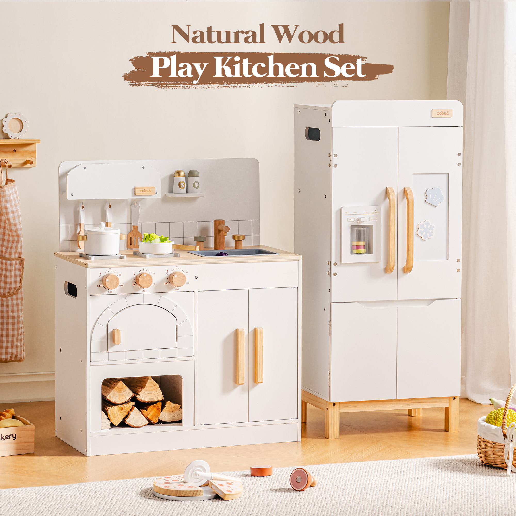 ROBUD Wooden Refrigerator with Beverage Machine & Storage