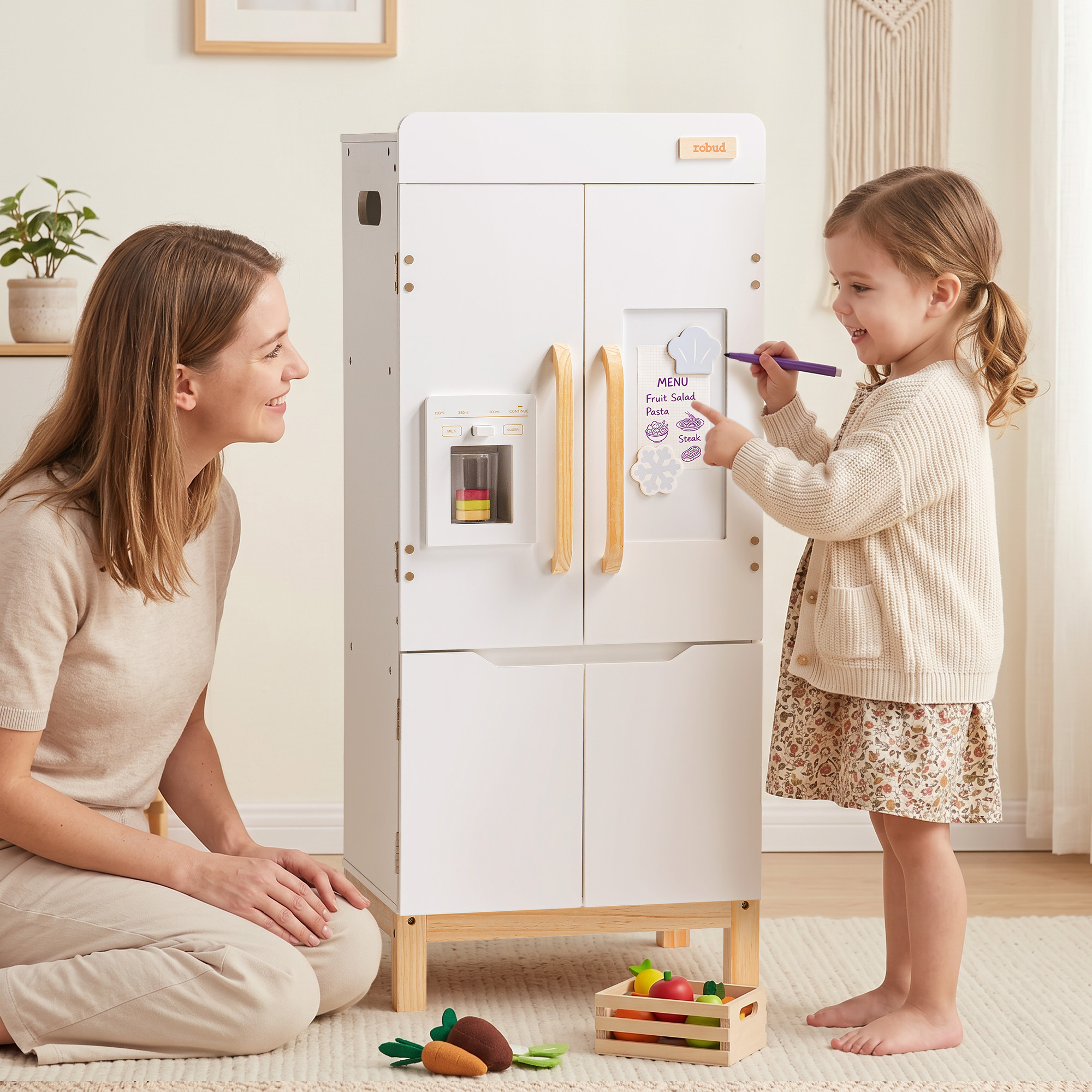 ROBUD Wooden Refrigerator with Beverage Machine & Storage