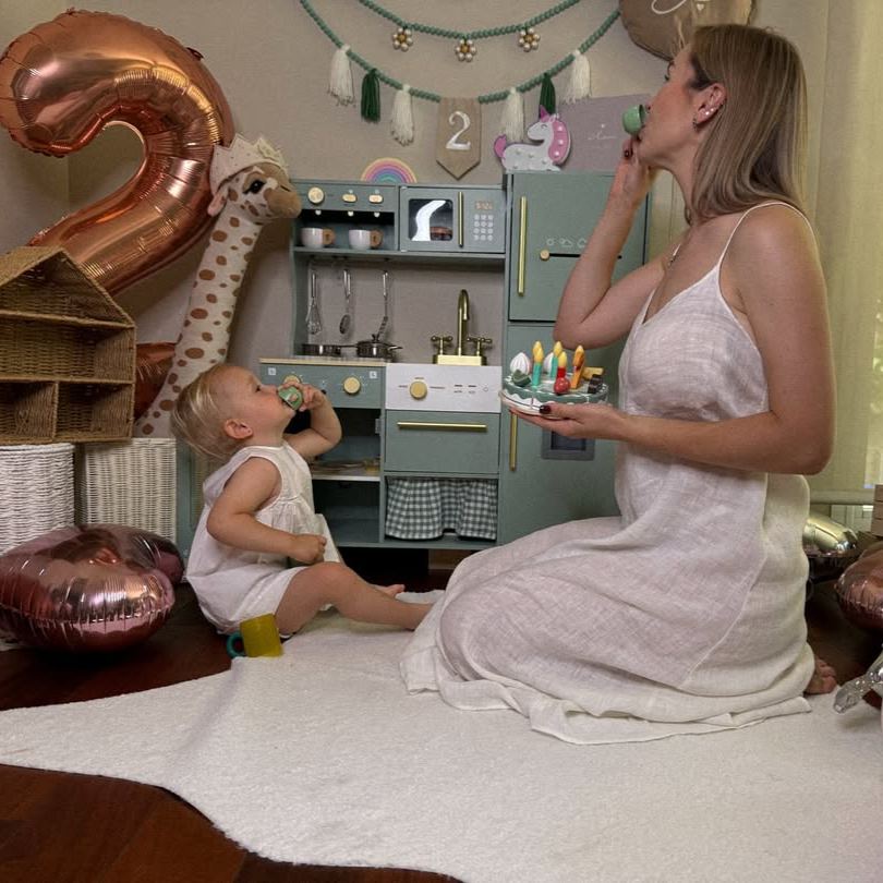 ROBUD Spielküchen-Set für Kinder aus Holz, Bohnengrün