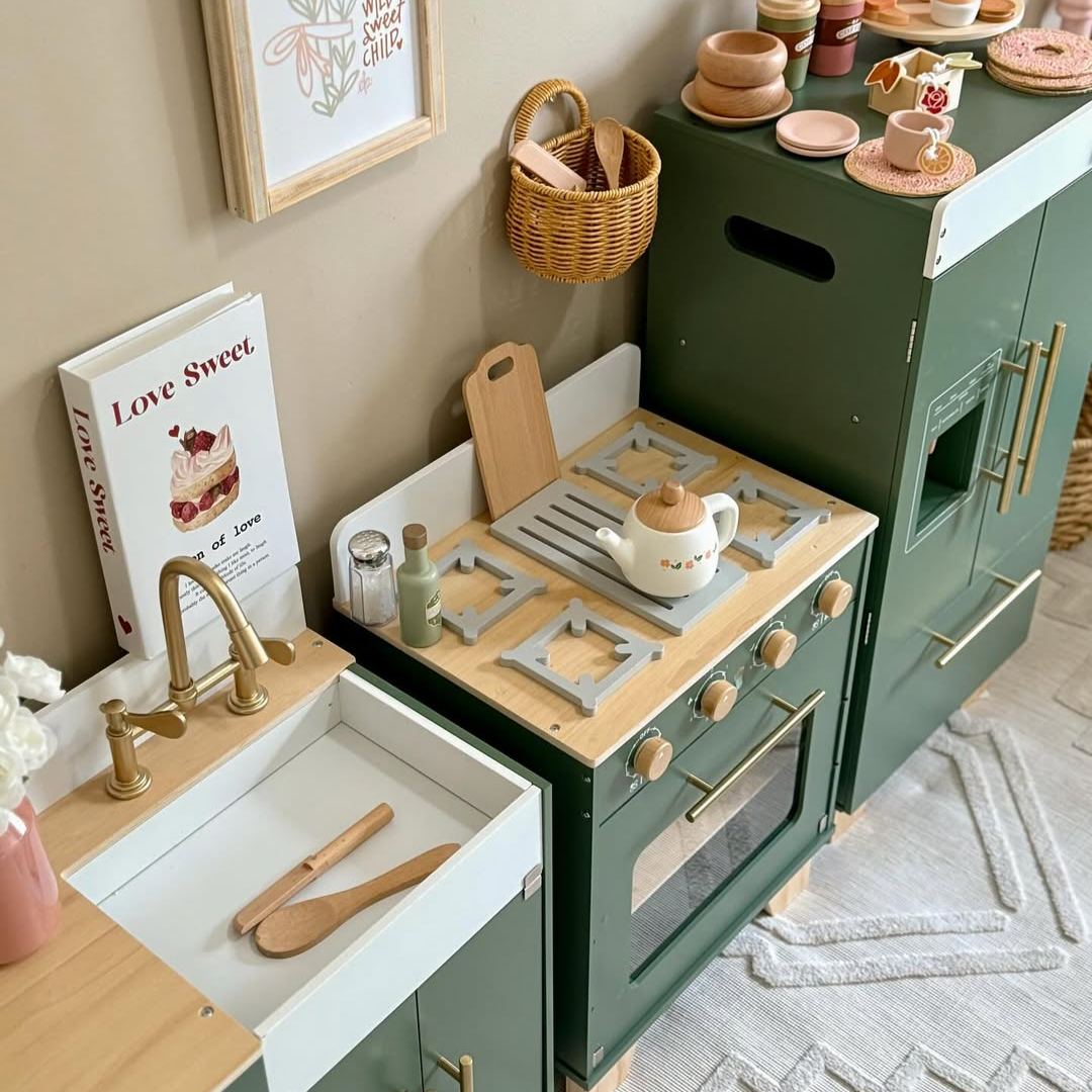 ROBUD Holz Kinderküche Spielset Serie - Vintage Grün