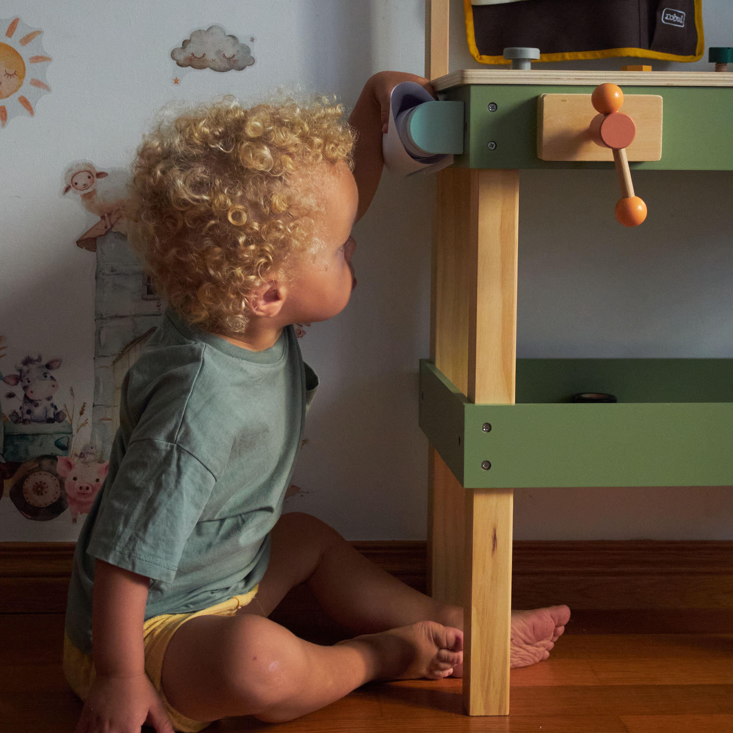 ROBUD Werkzeugbank für Kinder aus Holz, Avocadogrün