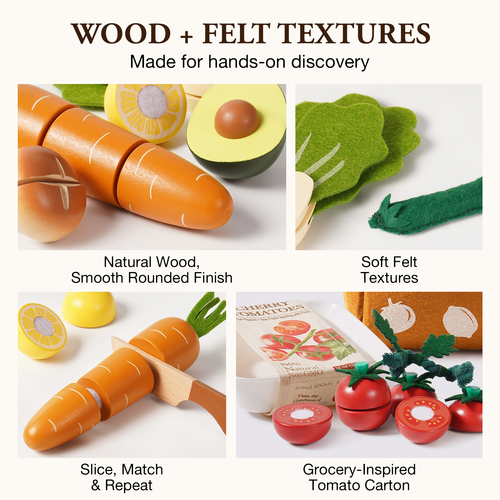 ROBUD Spiellebensmittel-Set aus Holz zum Gemüseschneiden mit Play Mart Tragetasche – Image 8