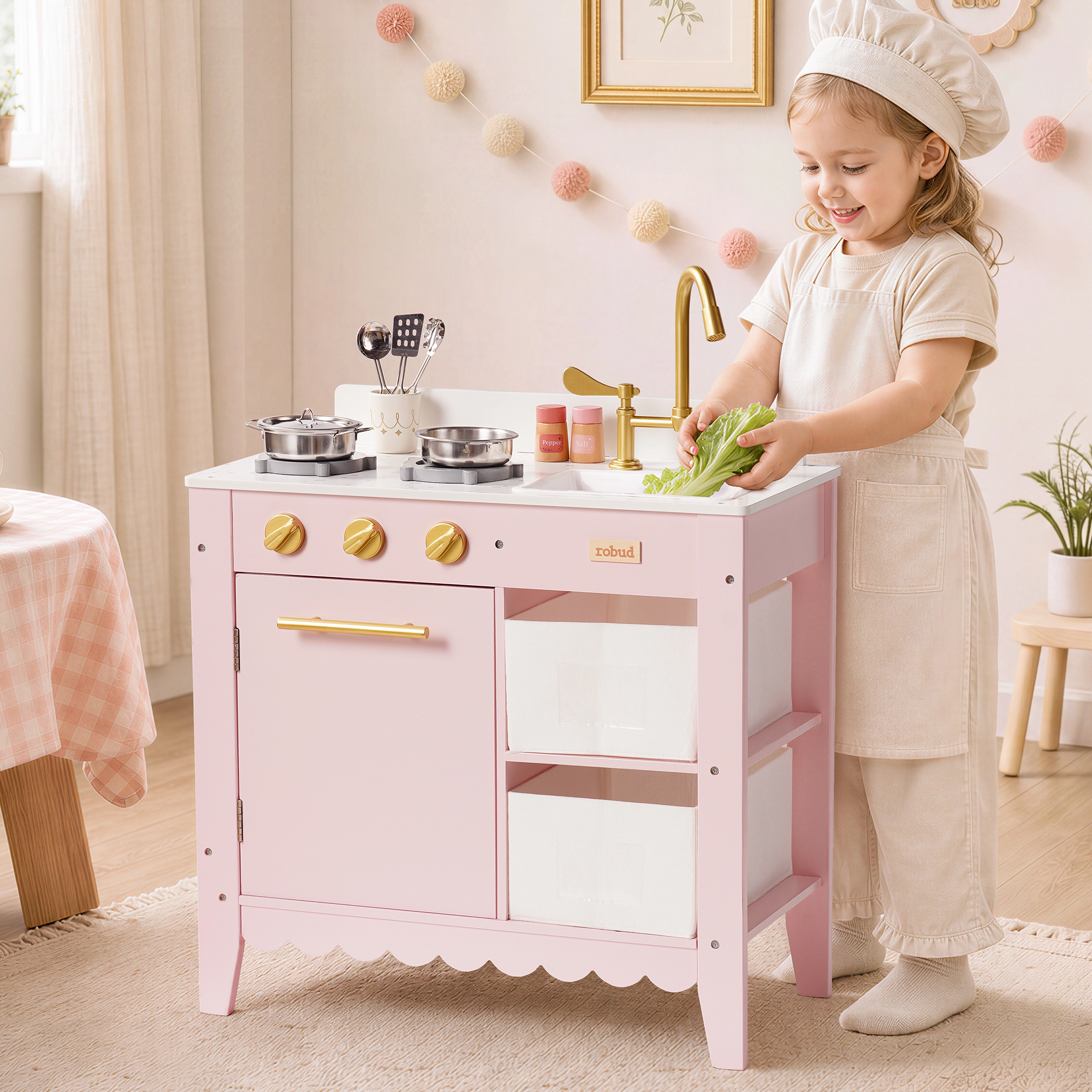 ROBUD Holzspielküche für Kleinkinder – Rosa – Image 3
