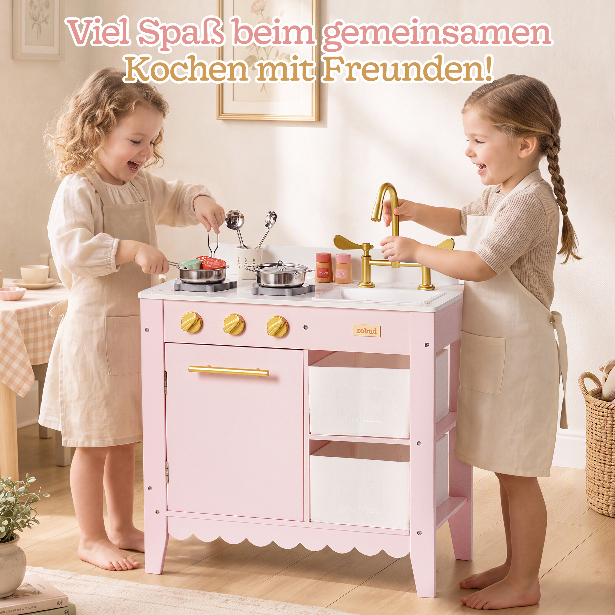 ROBUD Holzspielküche für Kleinkinder – Rosa – Image 6
