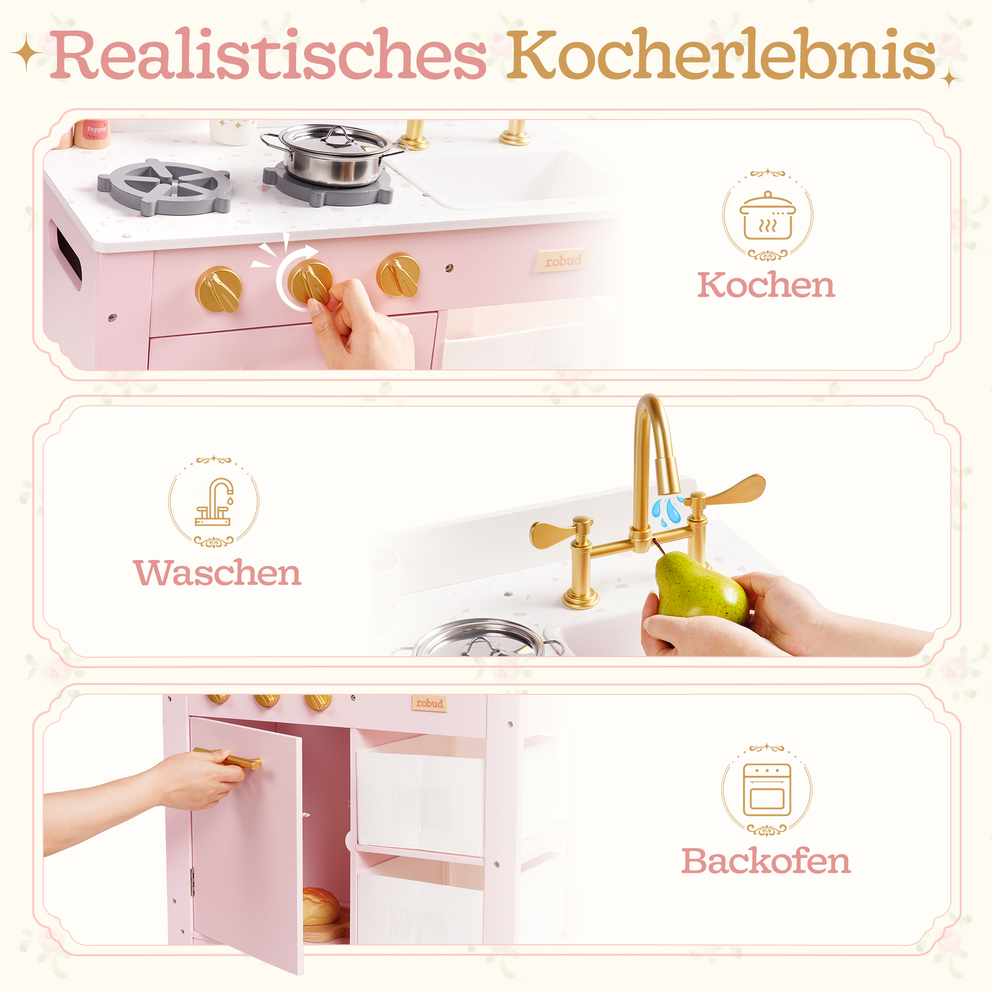 ROBUD Holzspielküche für Kleinkinder – Rosa – Image 7
