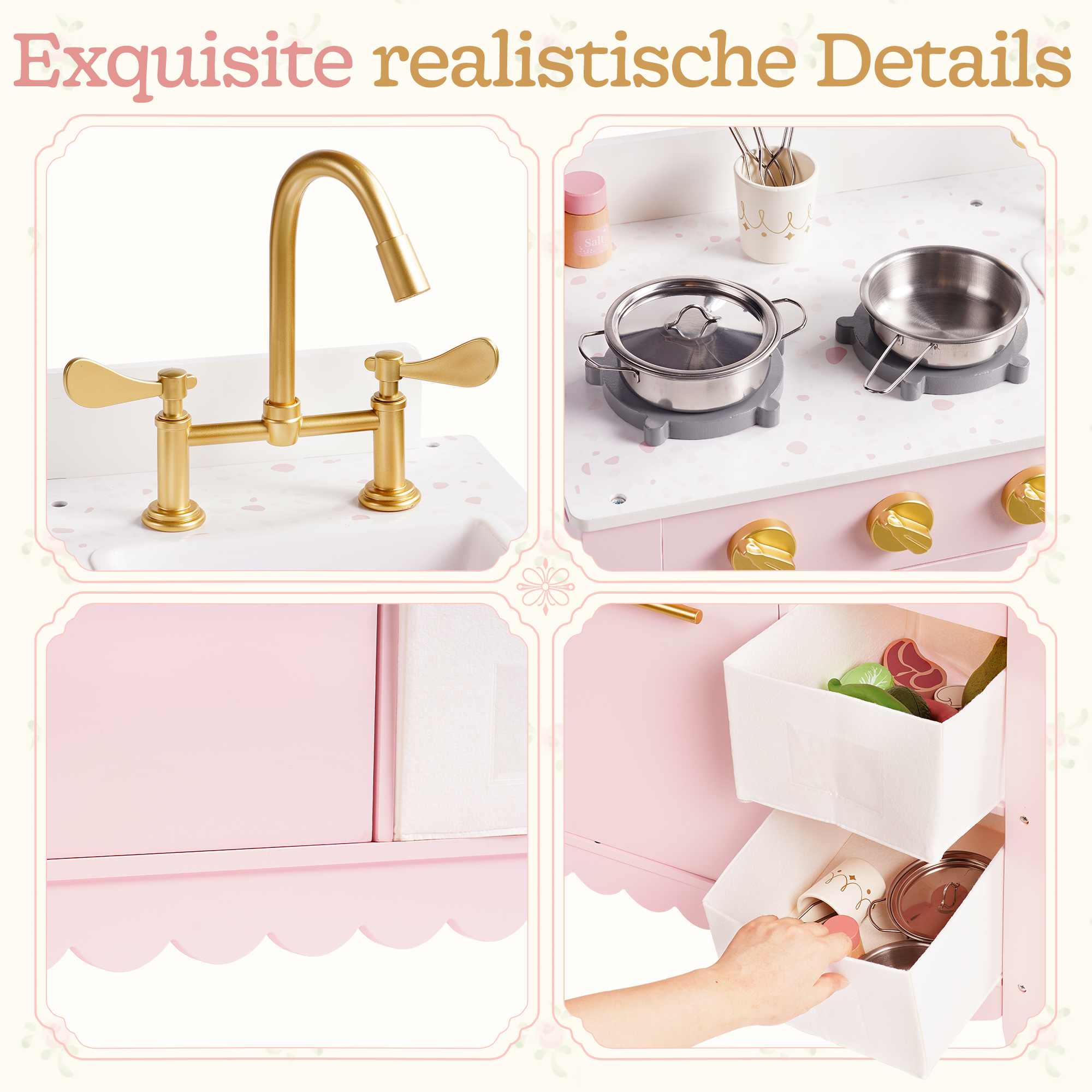 ROBUD Holzspielküche für Kleinkinder – Rosa – Image 8