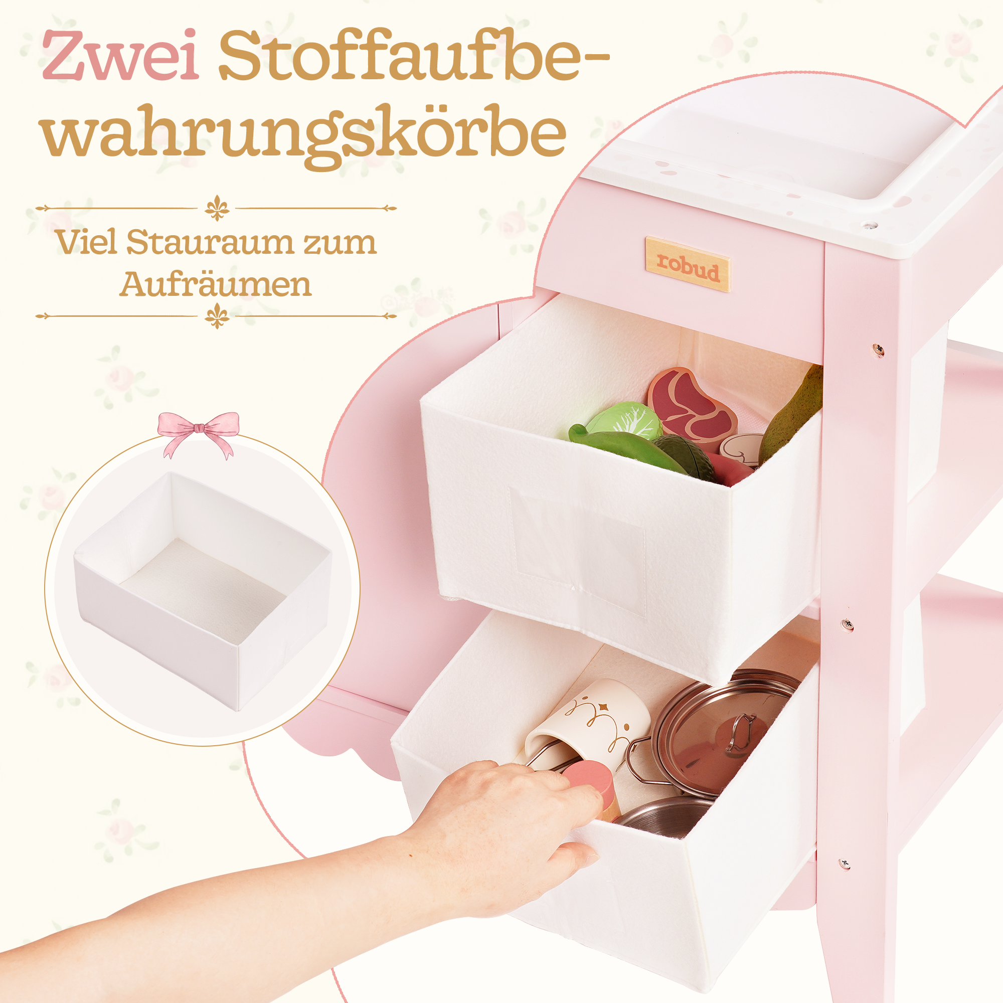 ROBUD Holzspielküche für Kleinkinder – Rosa – Image 9