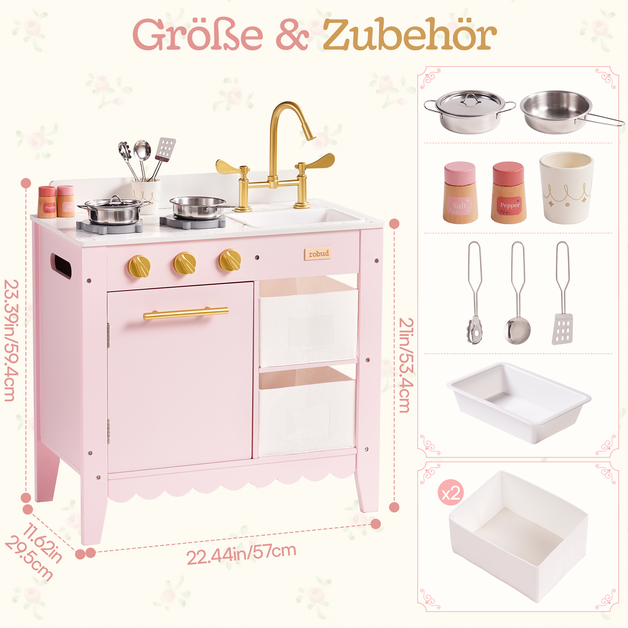 ROBUD Holzspielküche für Kleinkinder – Rosa – Image 10