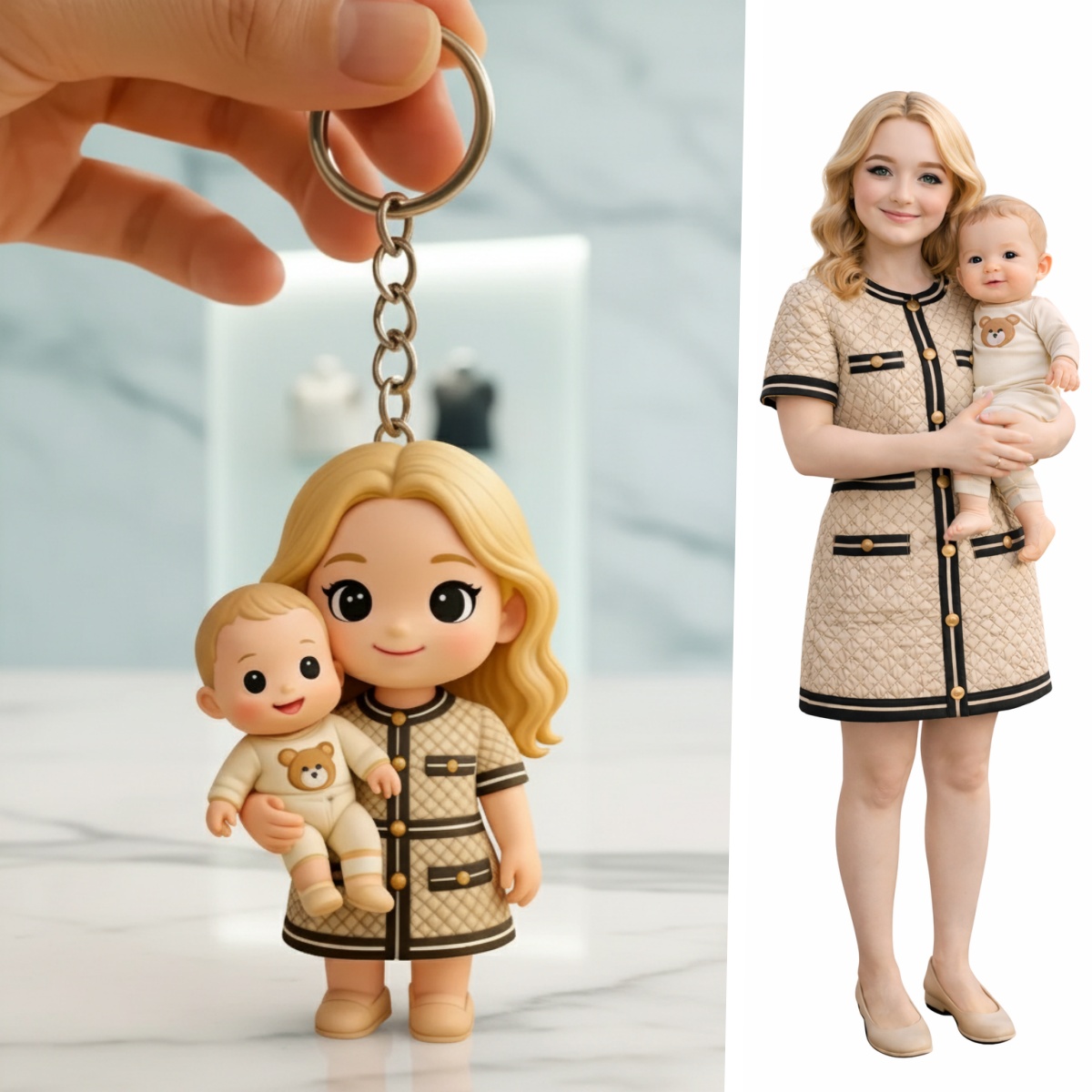 Gepersonaliseerde 3d-sleutelhangers Voor Stellen, Gemaakt Van Een Foto. Schattig Chibi-figuurtje, Mini-poppetje, Cadeau Voor Een Jubileum, Bruiloft Of Valentijnsdag.