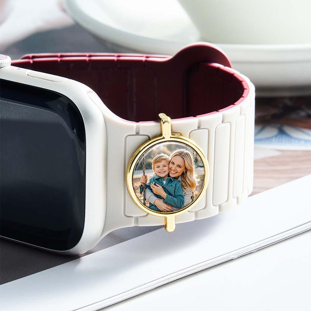 Custom Photo Engraved Watch Strap Charm - Personalized Smartwatch Beaded Accessory