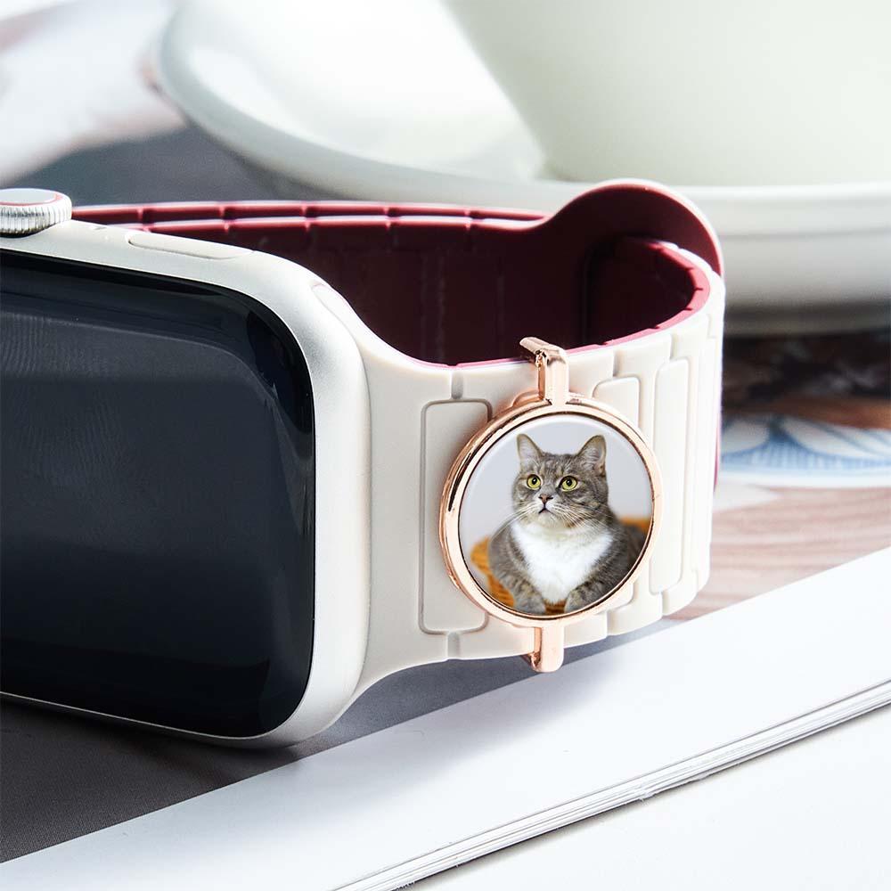 Custom Photo Engraved Watch Strap Charm - Personalized Smartwatch Beaded Accessory