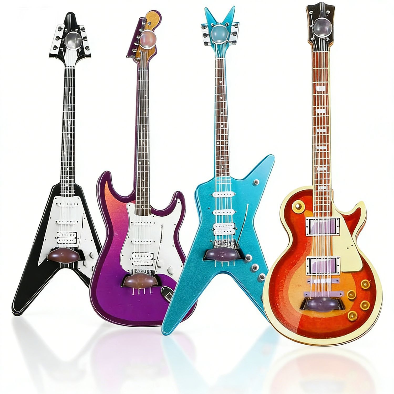 4 Stuks Schattige Gitaar Koelkastmagneten, Muziekinstrumenten Koelkastmagneten