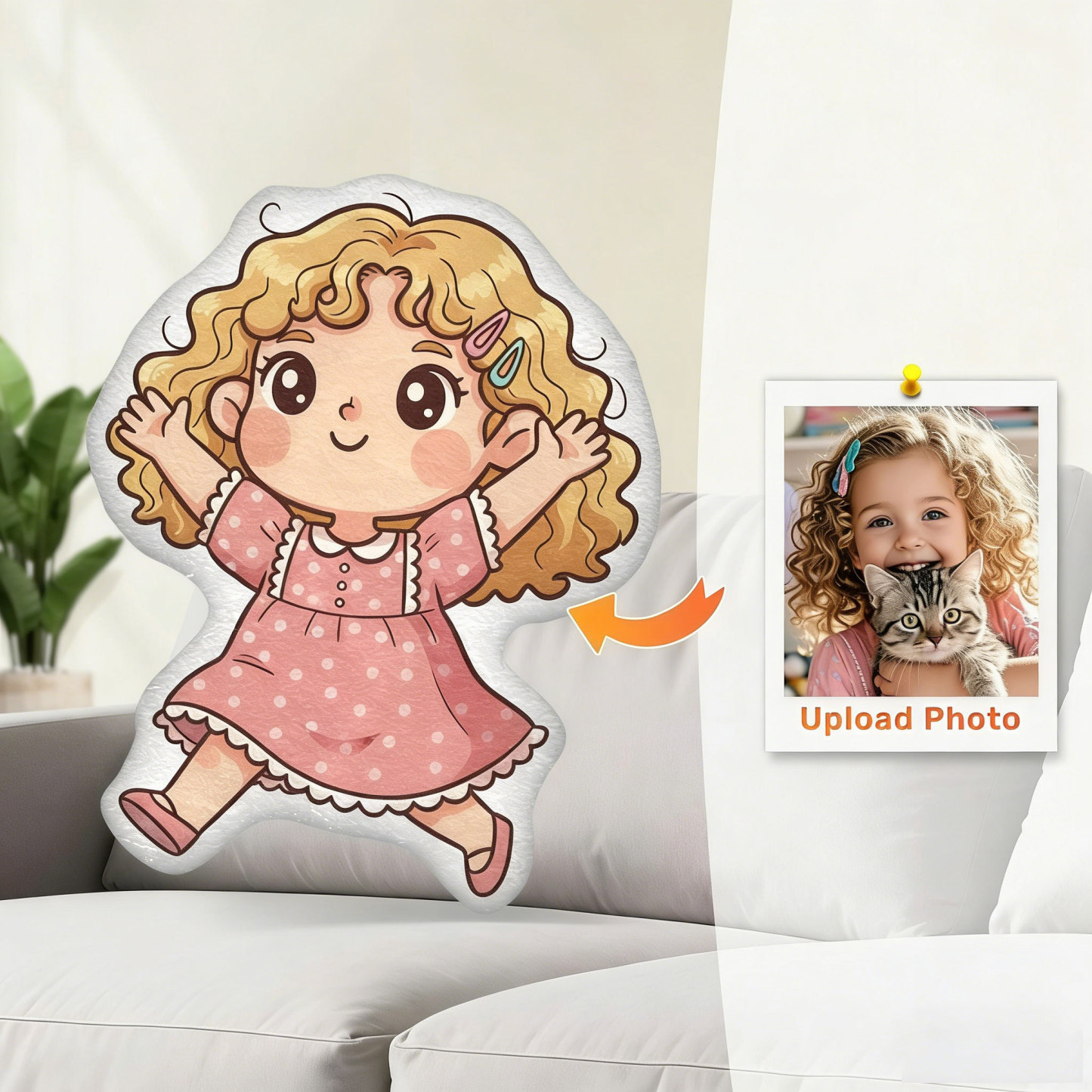 Custom Photo Chibi Cartoon Pillow Personalized Cute Character Cushion, Adorable Gift for Kids & Loved Ones