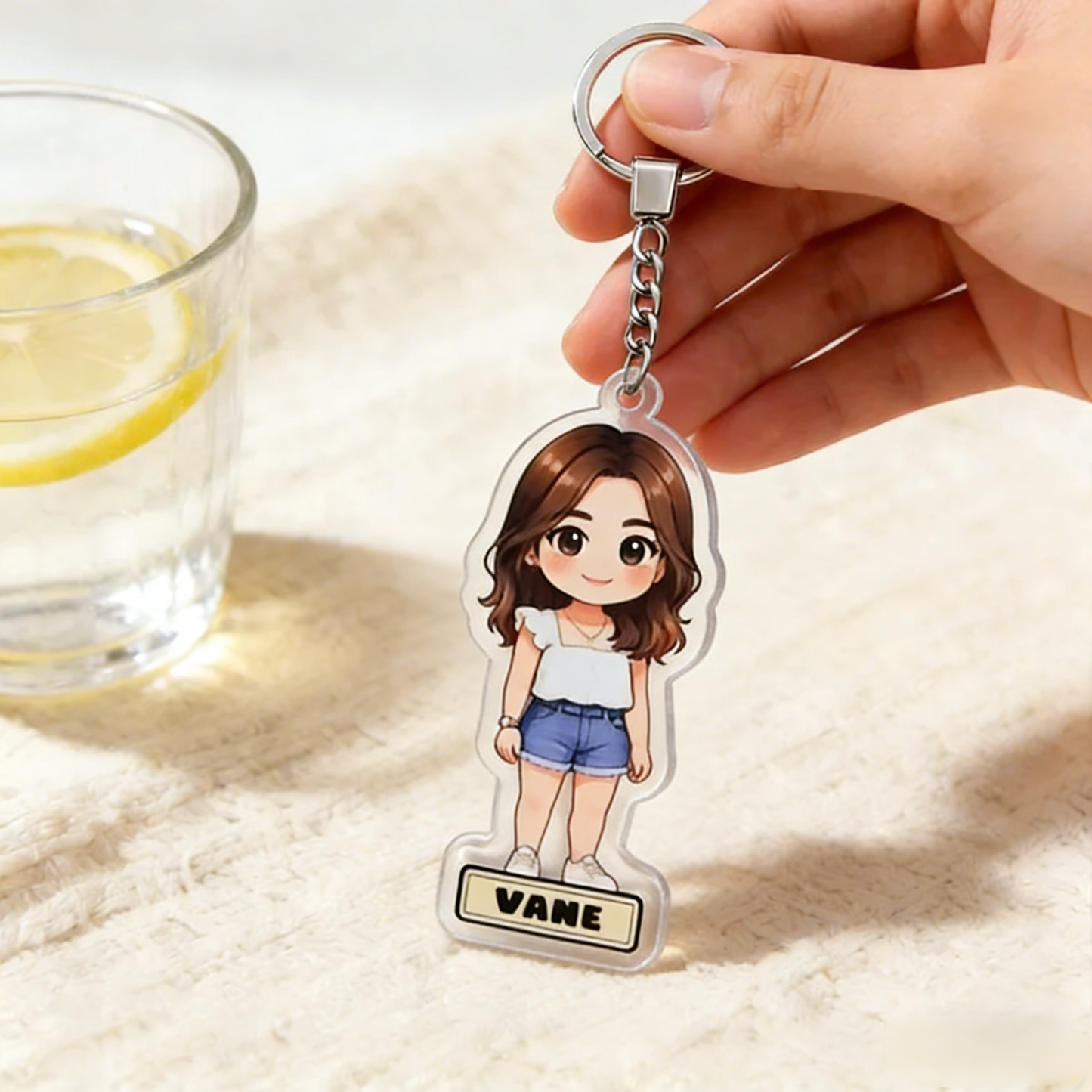 Custom Chibi Name Acrylic Keychain – Personalized Cartoon Character Keyring from Your Photo