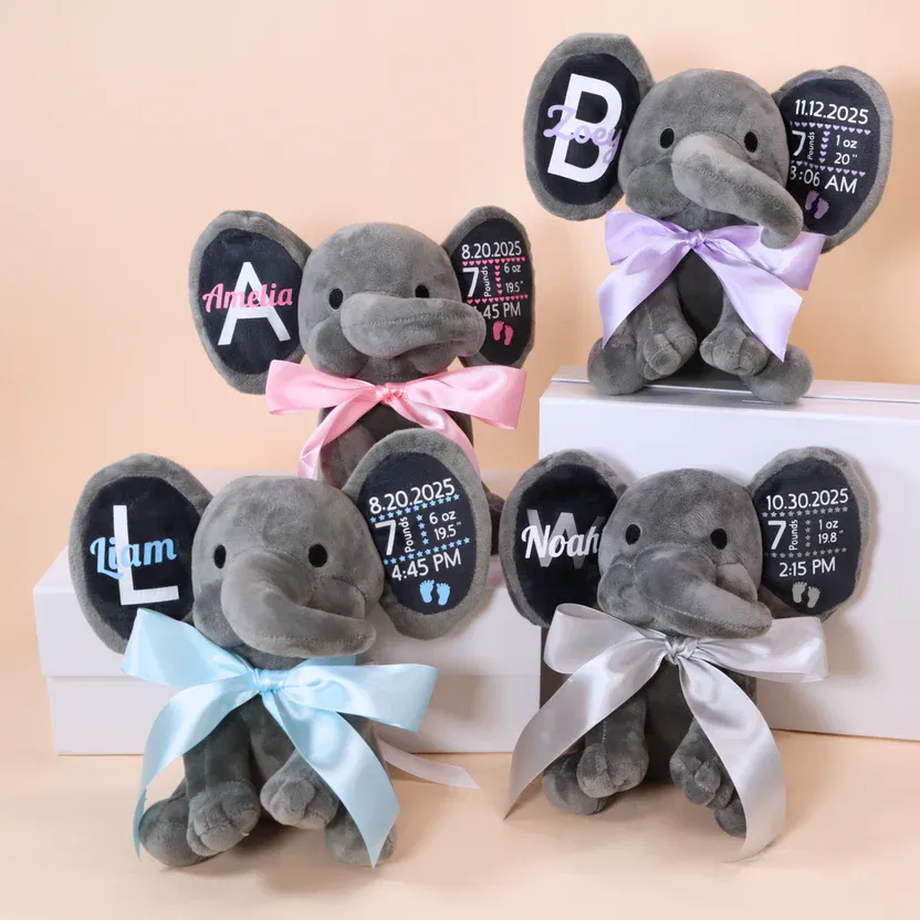 Personalized Birth Stats Elephant – Baby Comfort Plush Toy