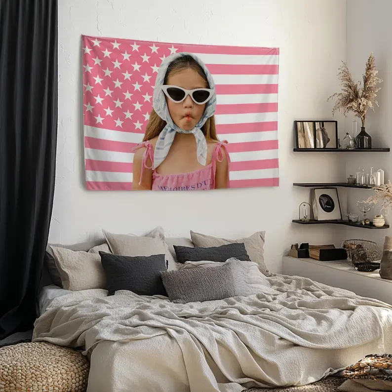 Custom American Flag with Your Photo – Personalized Wall Tapestry Decor