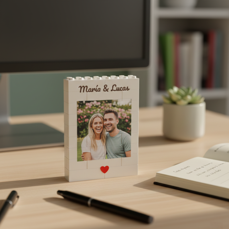 Fotolijst In De Vorm Van Een Bouwsteenpuzzel – Bouw Je Liefde, Een Romantisch Cadeau Voor Stellen Voor Valentijnsdag En Jubilea.