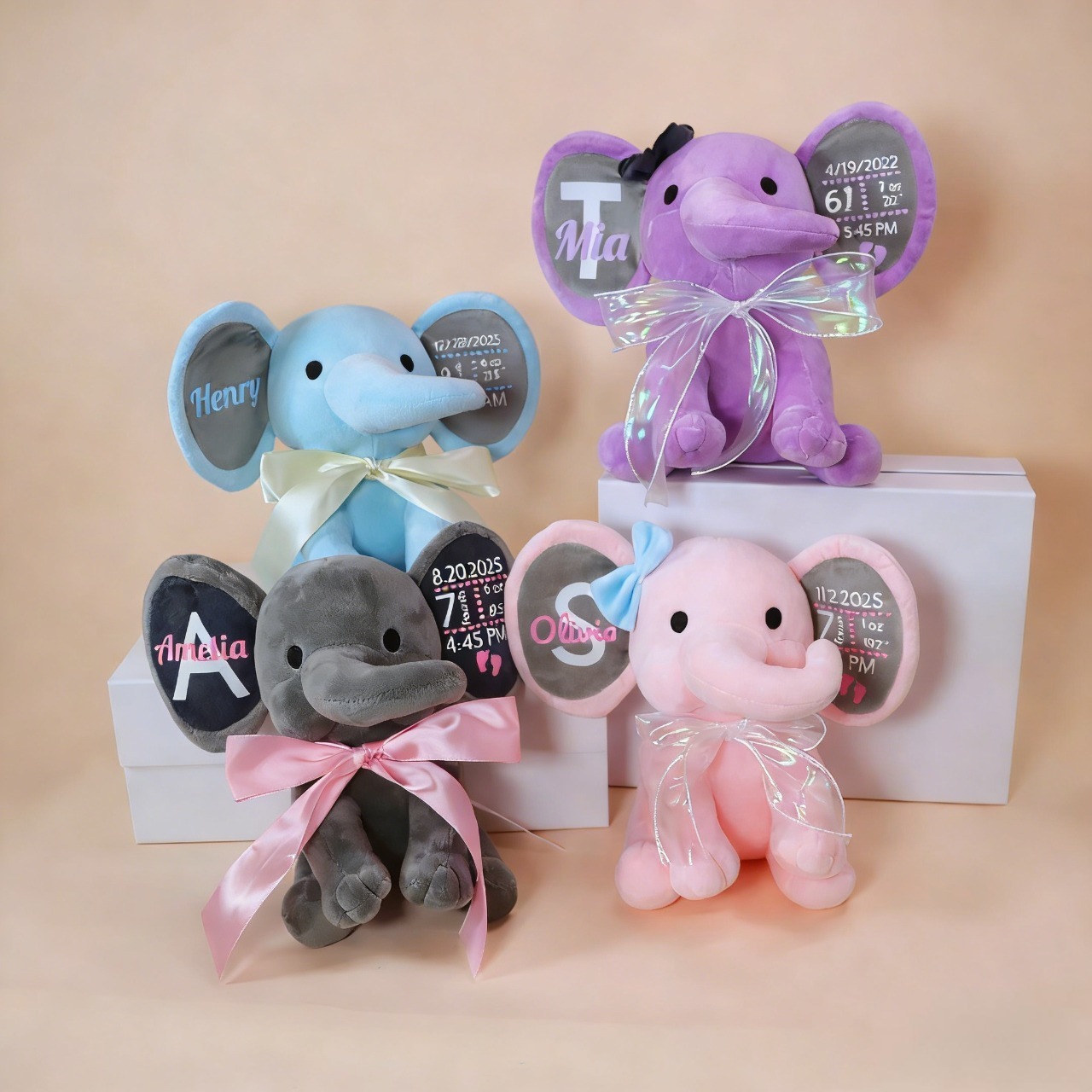 Personalized Birth Stats Elephant – Baby Comfort Plush Toy