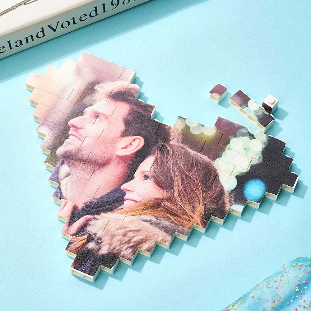 Valentine's day gifts Custom Building Brick Personalised Photo Block Heart Shaped - CustWit