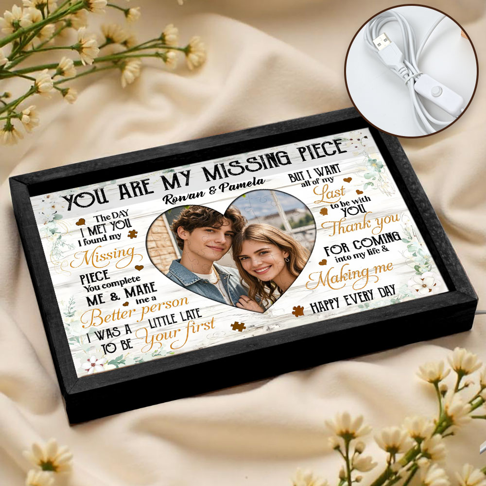 You Are My Missing Piece – Gepersonaliseerd Nachtlampje Voor Koppels Met Namen En Foto