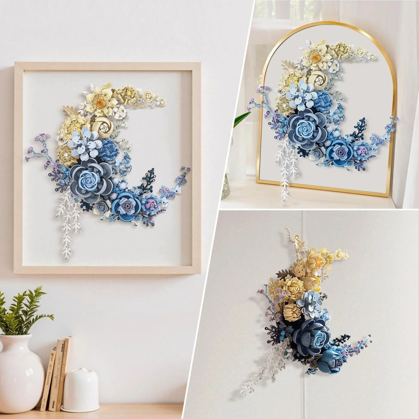 Blue Moon Flower Building Set, Botanical Collection Crescent-Shaped Artificial Flowers Building Blocks Kit Compatible with Lego for Adults Home Décor Wall Art Decoration