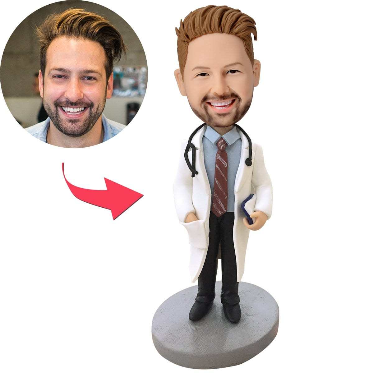 Dokter Met Stethoscoop, Gepersonaliseerde Bobblehead Met Gegraveerde Tekst - CustWitNL