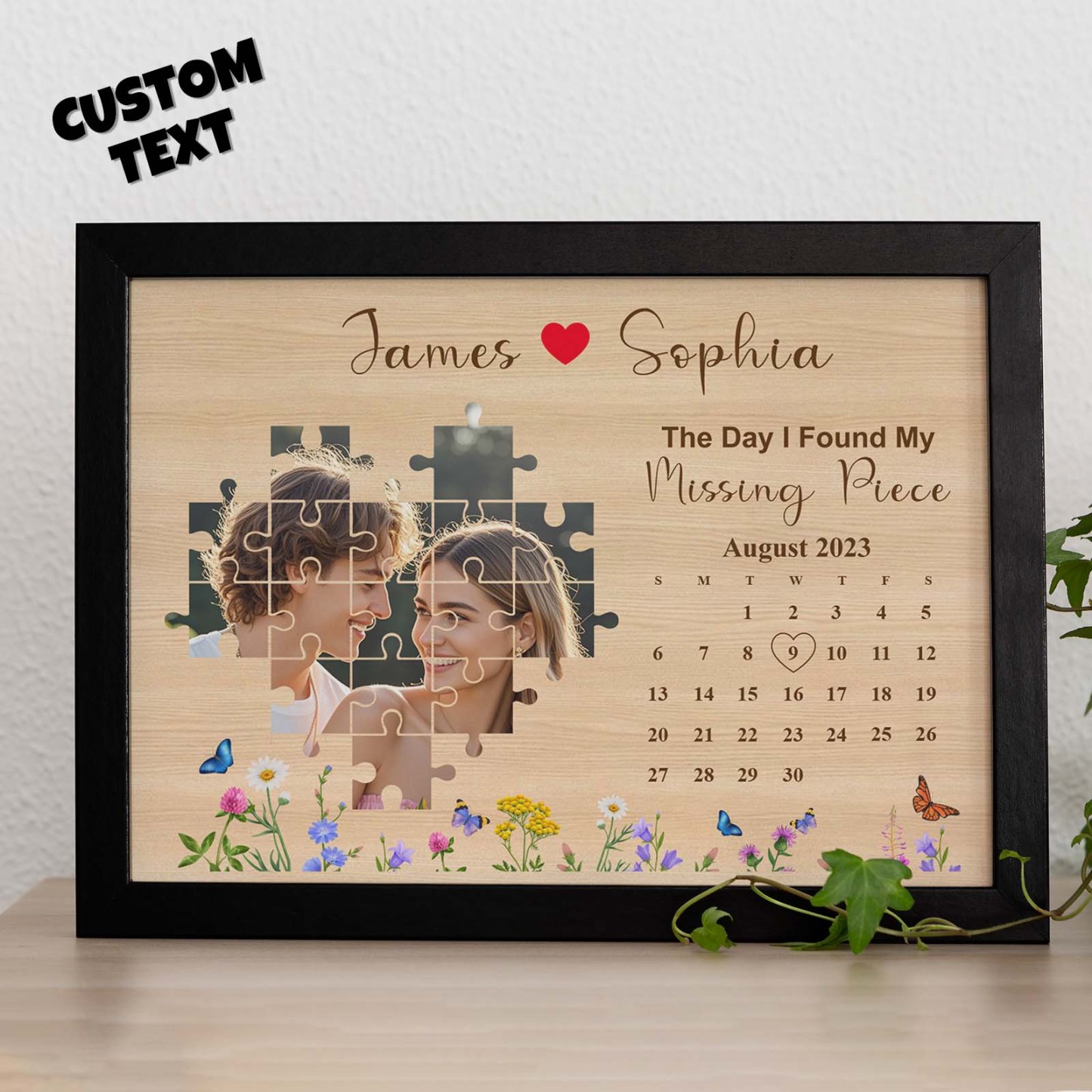 The Day I Found My Missing Piece – Custom Couple Photo Night Light Fra