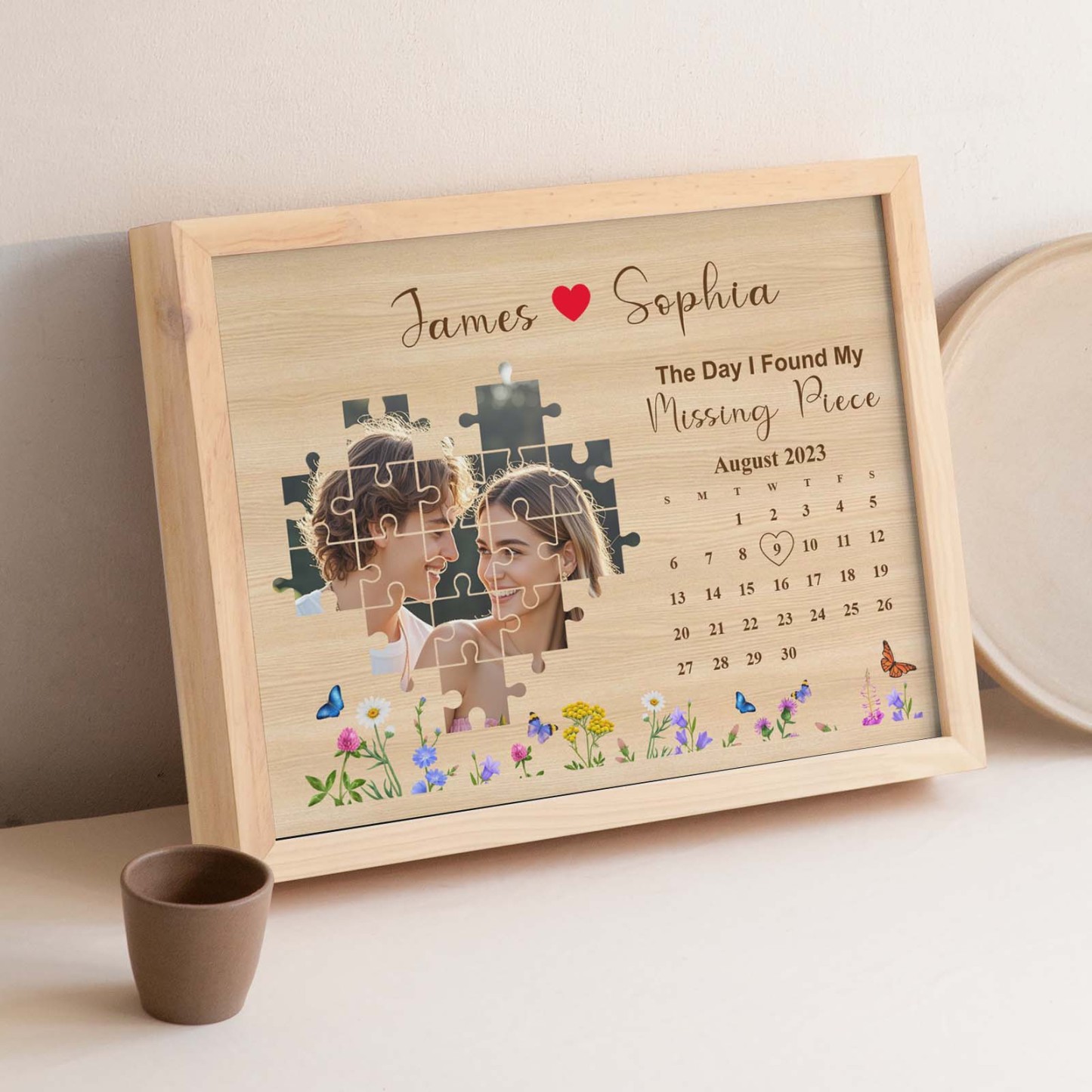 The Day I Found My Missing Piece – Custom Couple Photo Night Light Frame Gift